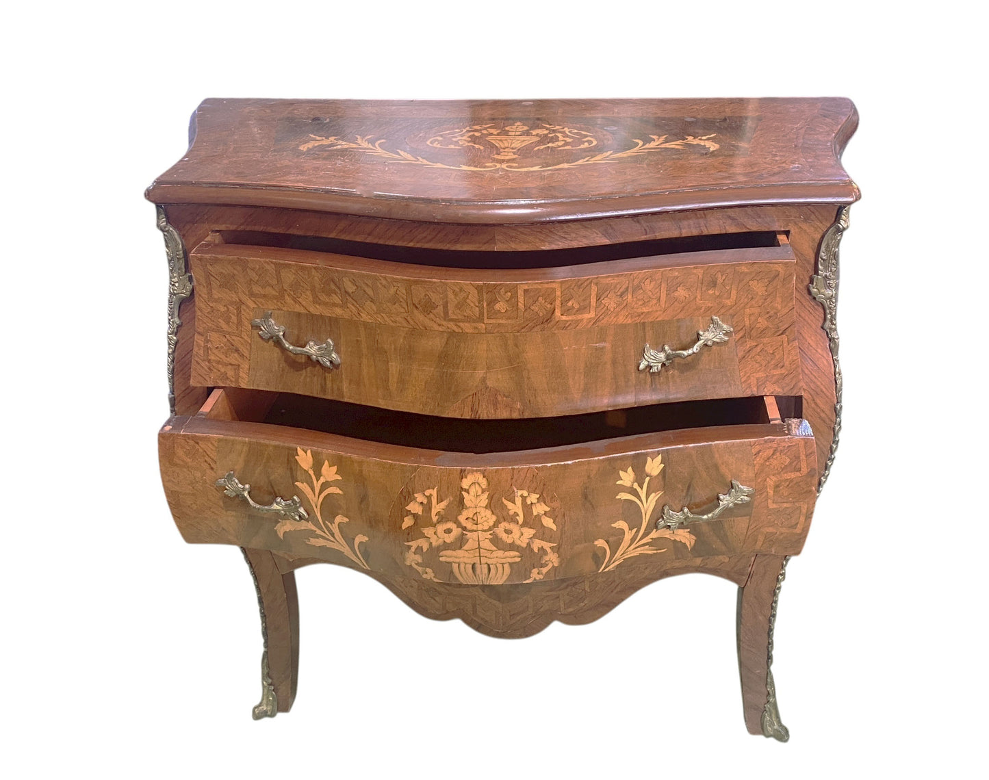 #205 Vintage Louis XV Style Bombe Chest Commode Side Table 31" H