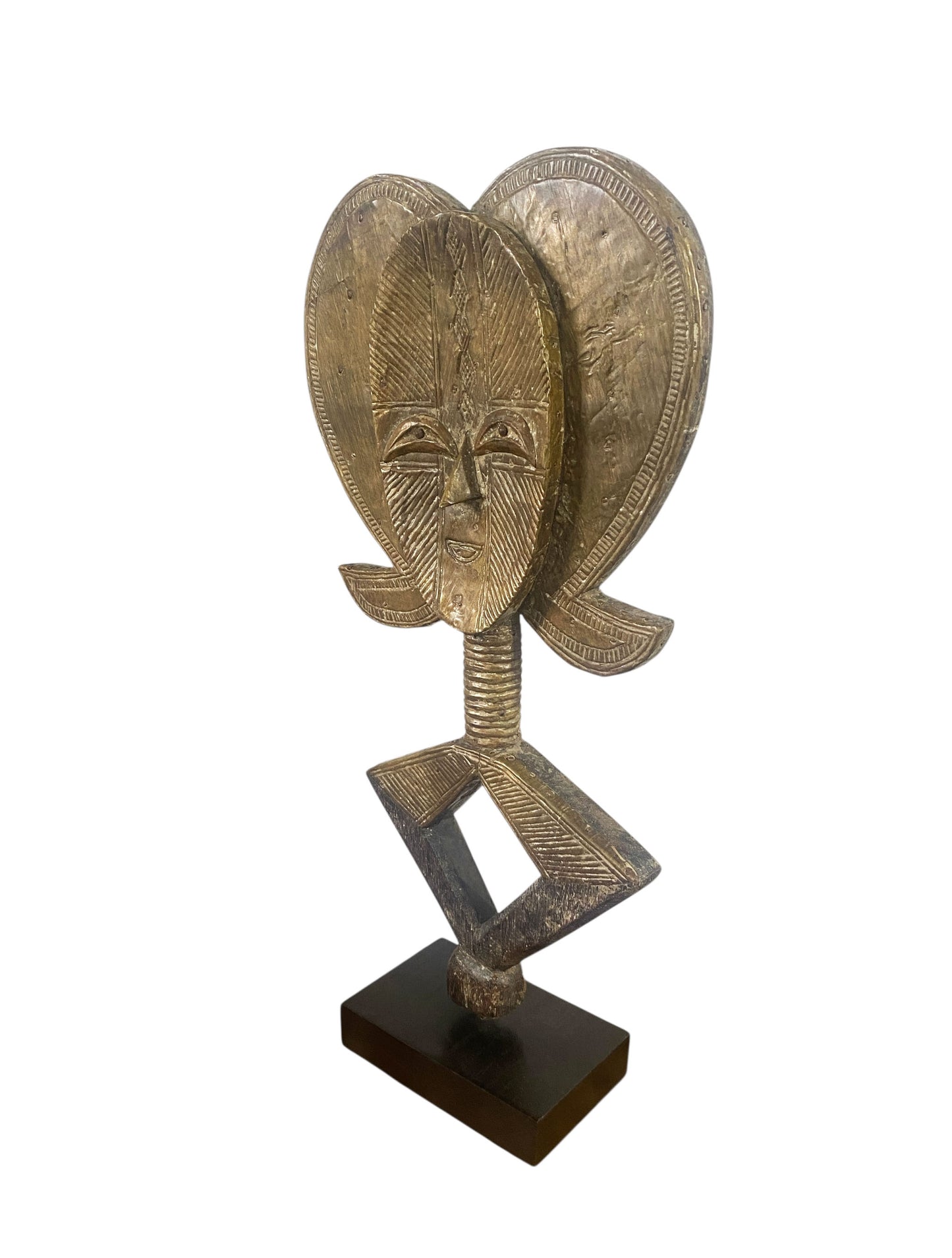 #1195 VTG Bakota Brass and Wood  Sculpture w/Stand 22" H