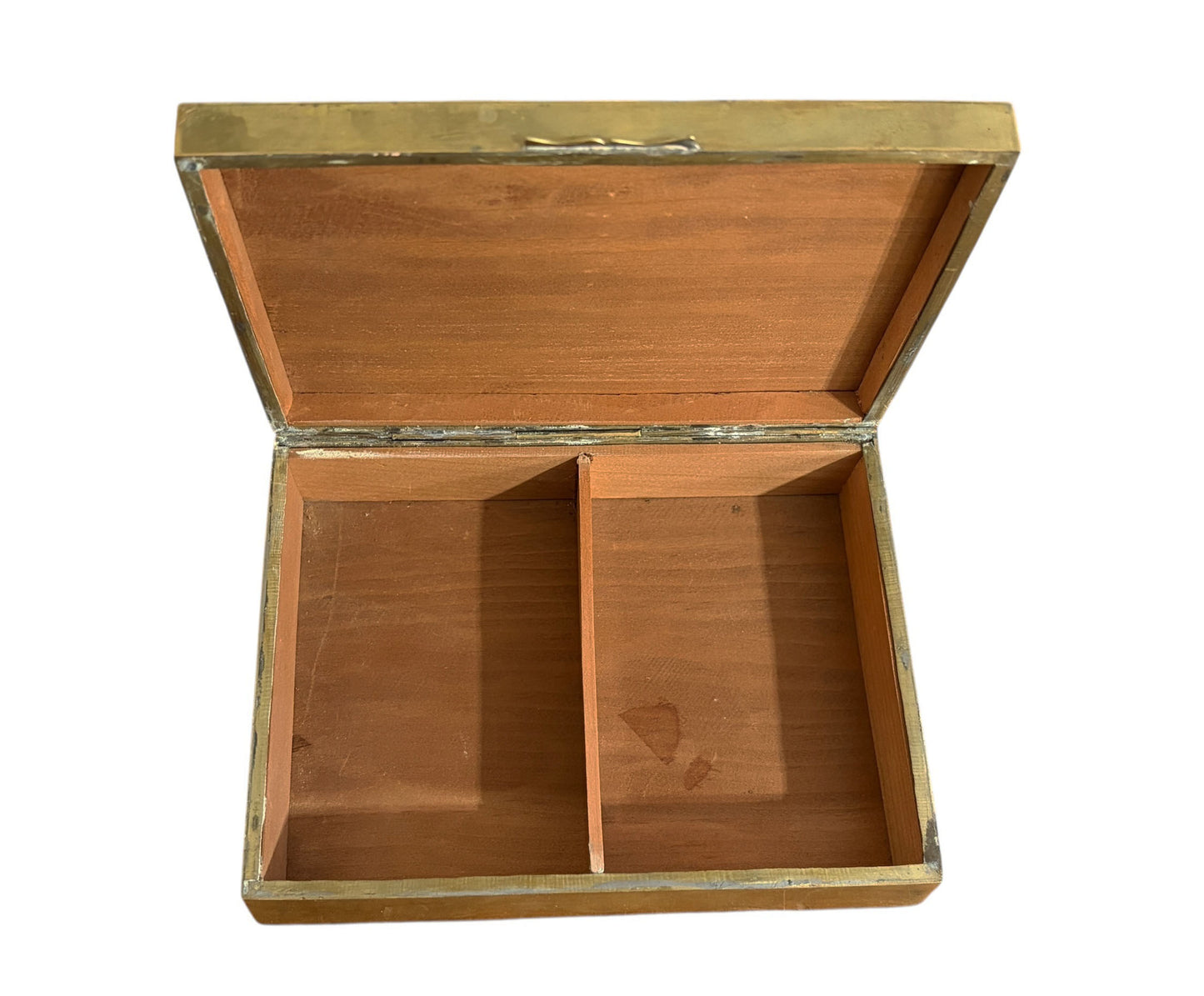 #629 Vintage  Chinoiserie  Canton Enamel Brass Trinket Jewelry Box Wood Lined