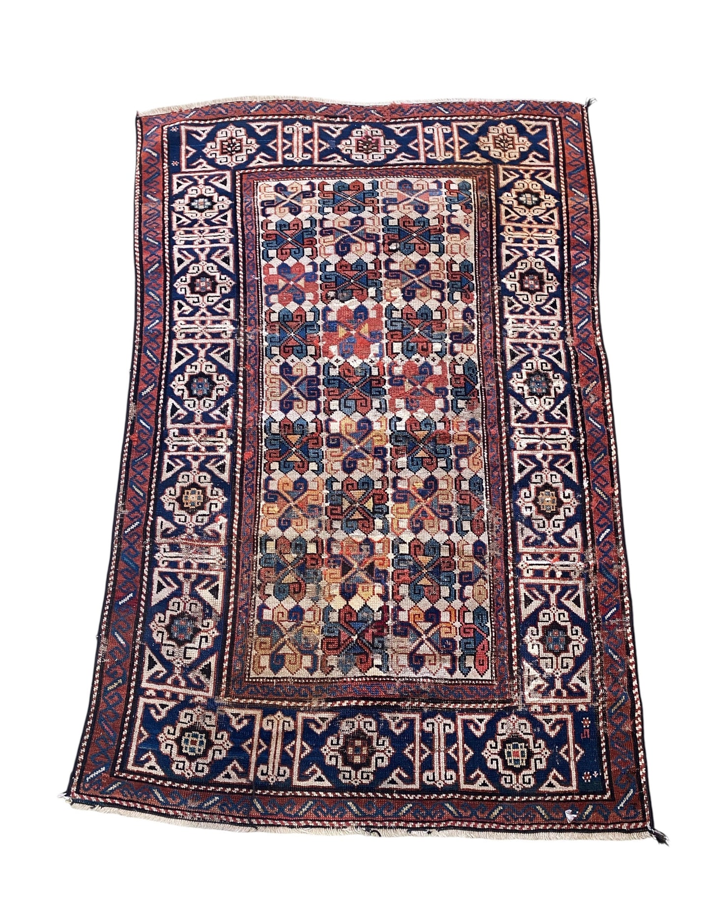 #517 19th Century Tribal Antique Caucasian Avar Dagestan  Rug,  Caucasus 3.5'by 5.2'