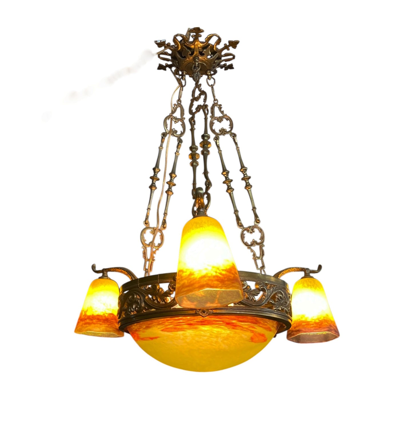 #53 French Art Deco Ceiling Light by  Verrerie d'Art Degué Paris  1930s