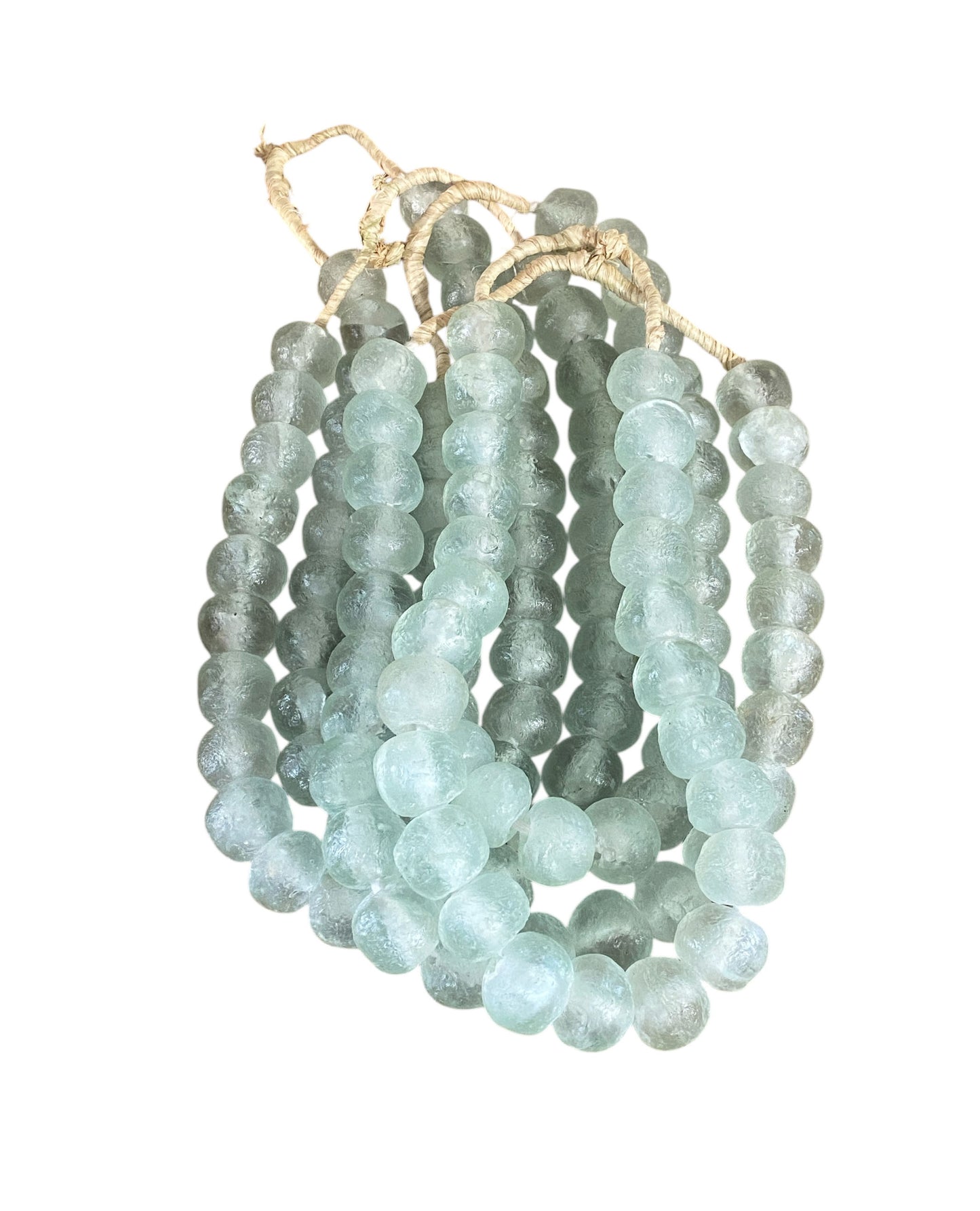 #1191  African Large Glass Light Green Trading Beads Necklace One String