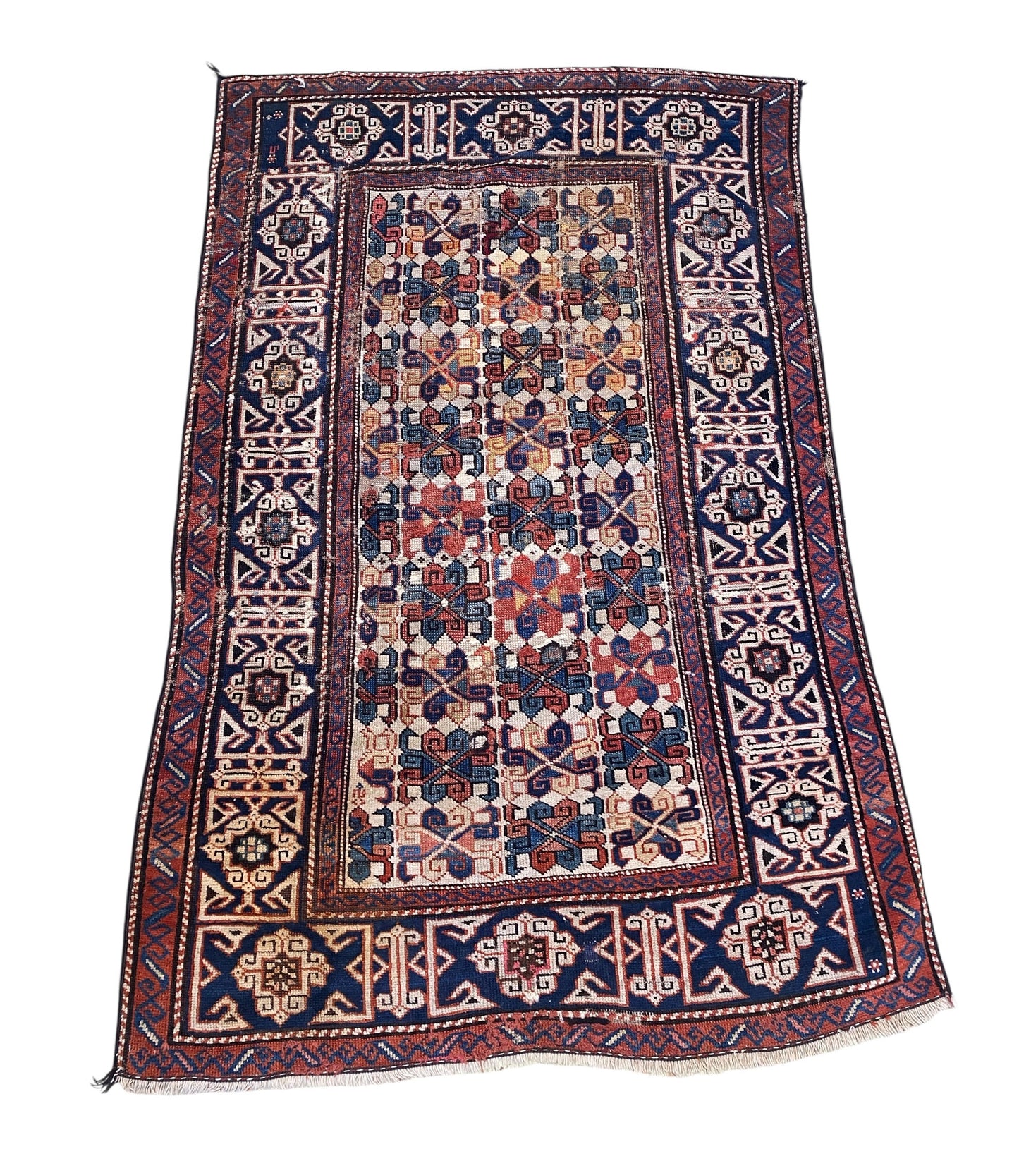 #517 19th Century Tribal Antique Caucasian Avar Dagestan  Rug,  Caucasus 3.5'by 5.2'