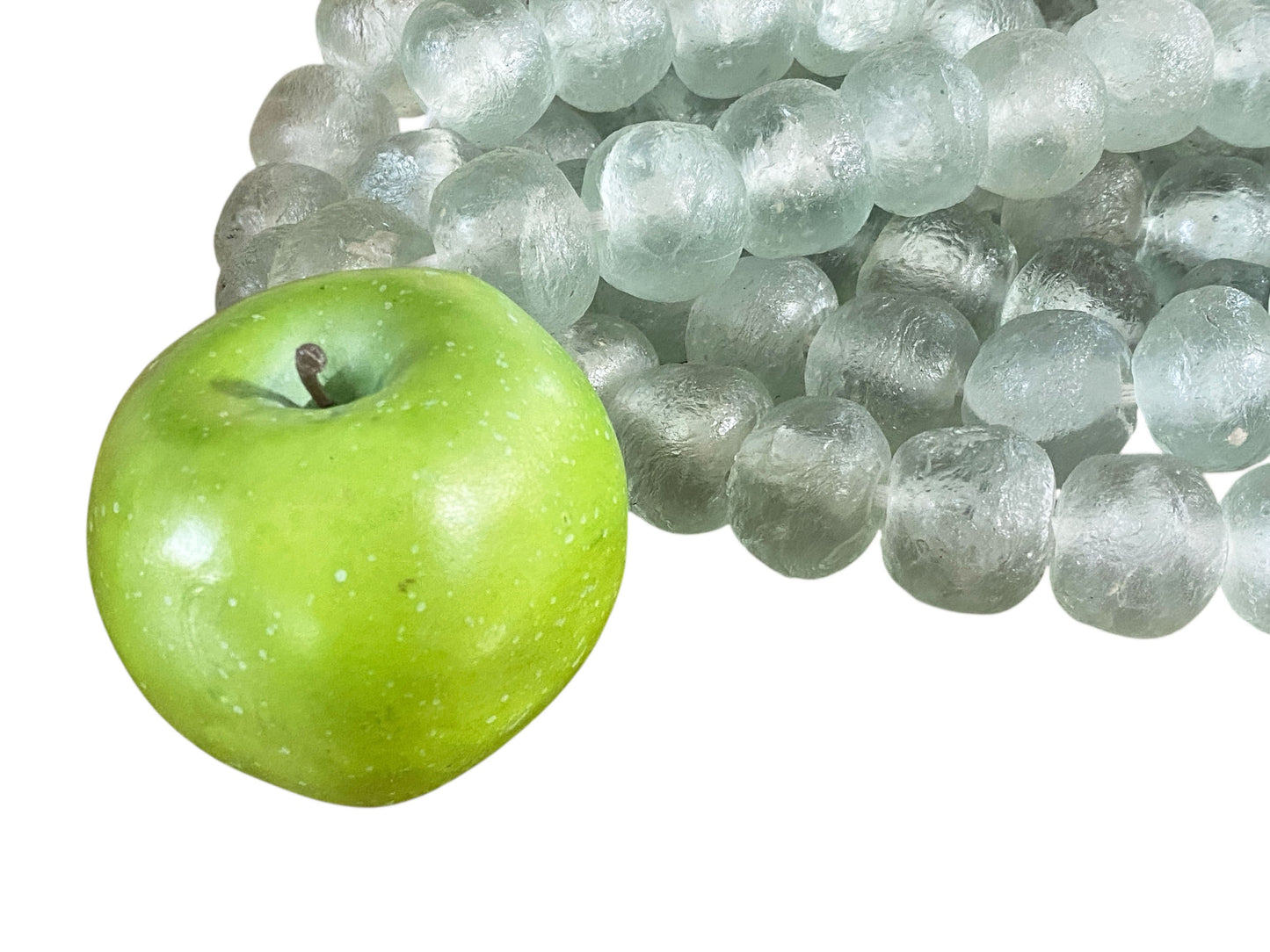 #1191  African Large Glass Light Green Trading Beads Necklace One String