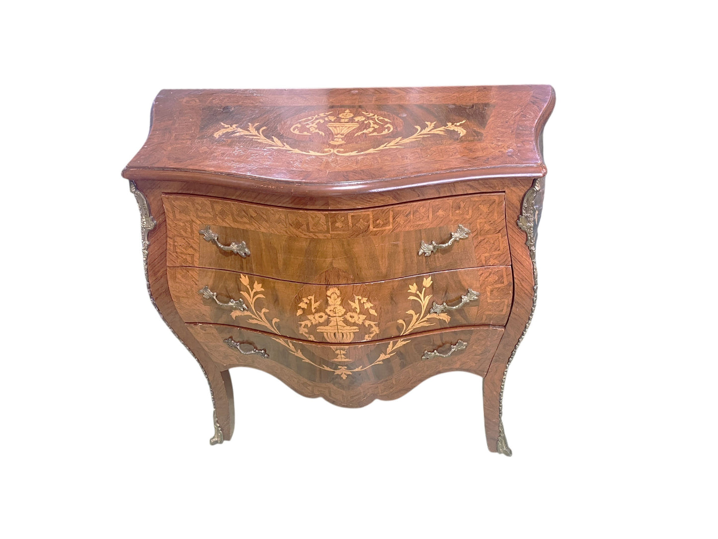 #205 Vintage Louis XV Style Bombe Chest Commode Side Table 31" H