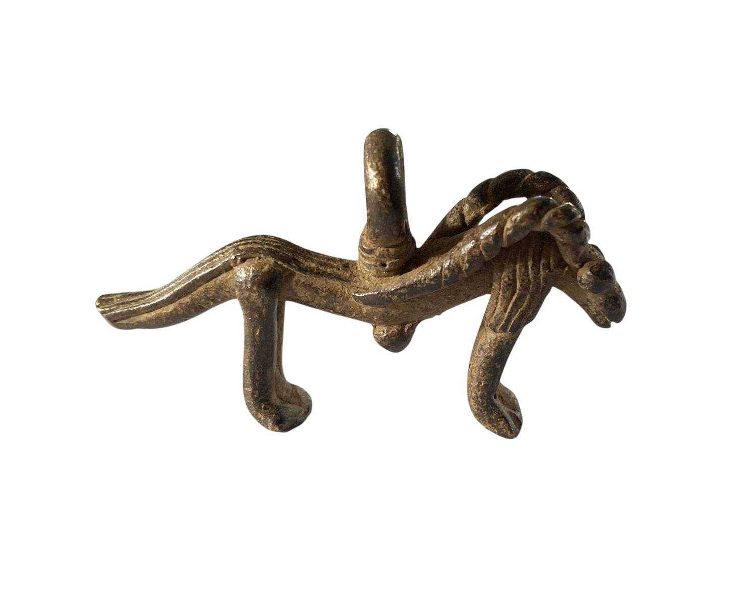 #1179 Vtg  Gan Bronze Amulet Pendant/gold Weight / Ornate Ram Burkina Faso