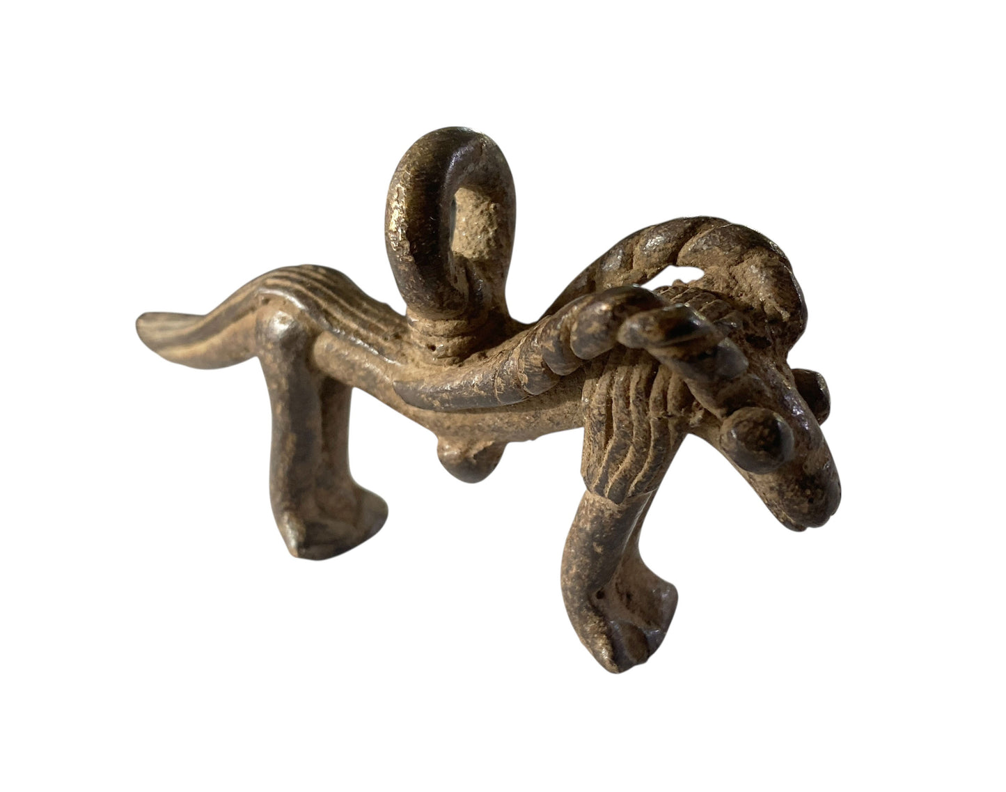 #1179 Vtg  Gan Bronze Amulet Pendant/gold Weight / Ornate Ram Burkina Faso