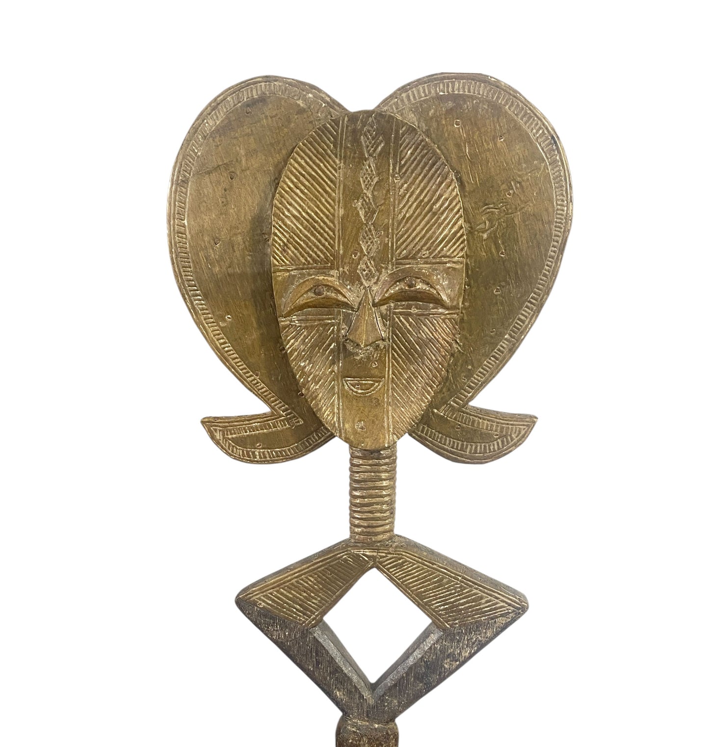 #1195 VTG Bakota Brass and Wood  Sculpture w/Stand 22" H