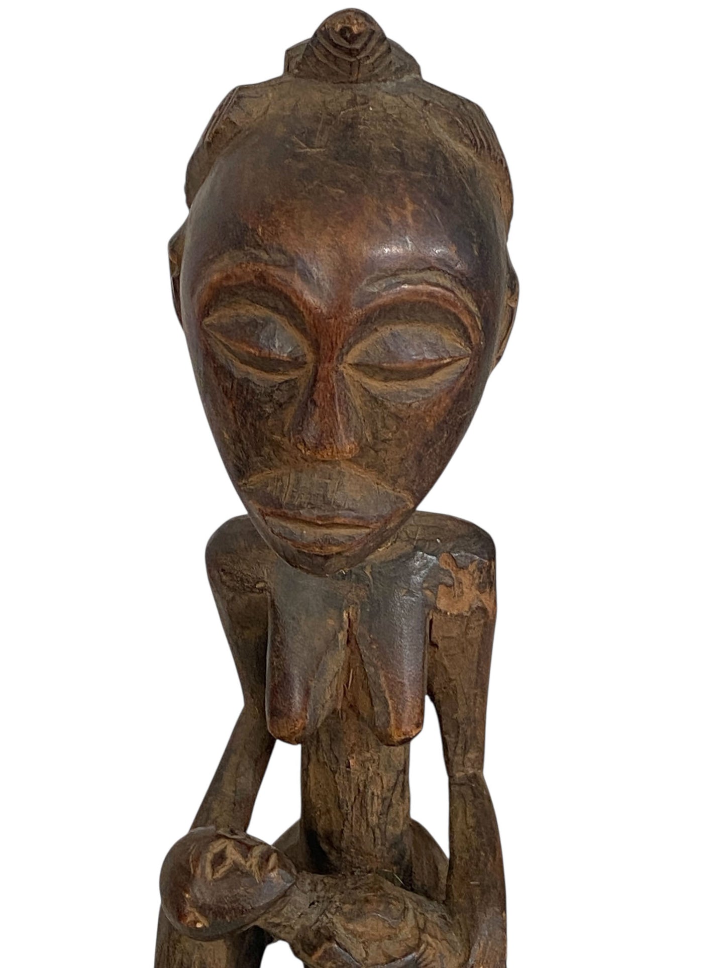 #1166 African Art Primitive  Old  Maternity Statue Bambara Bamana Mali - 14"h On Stand