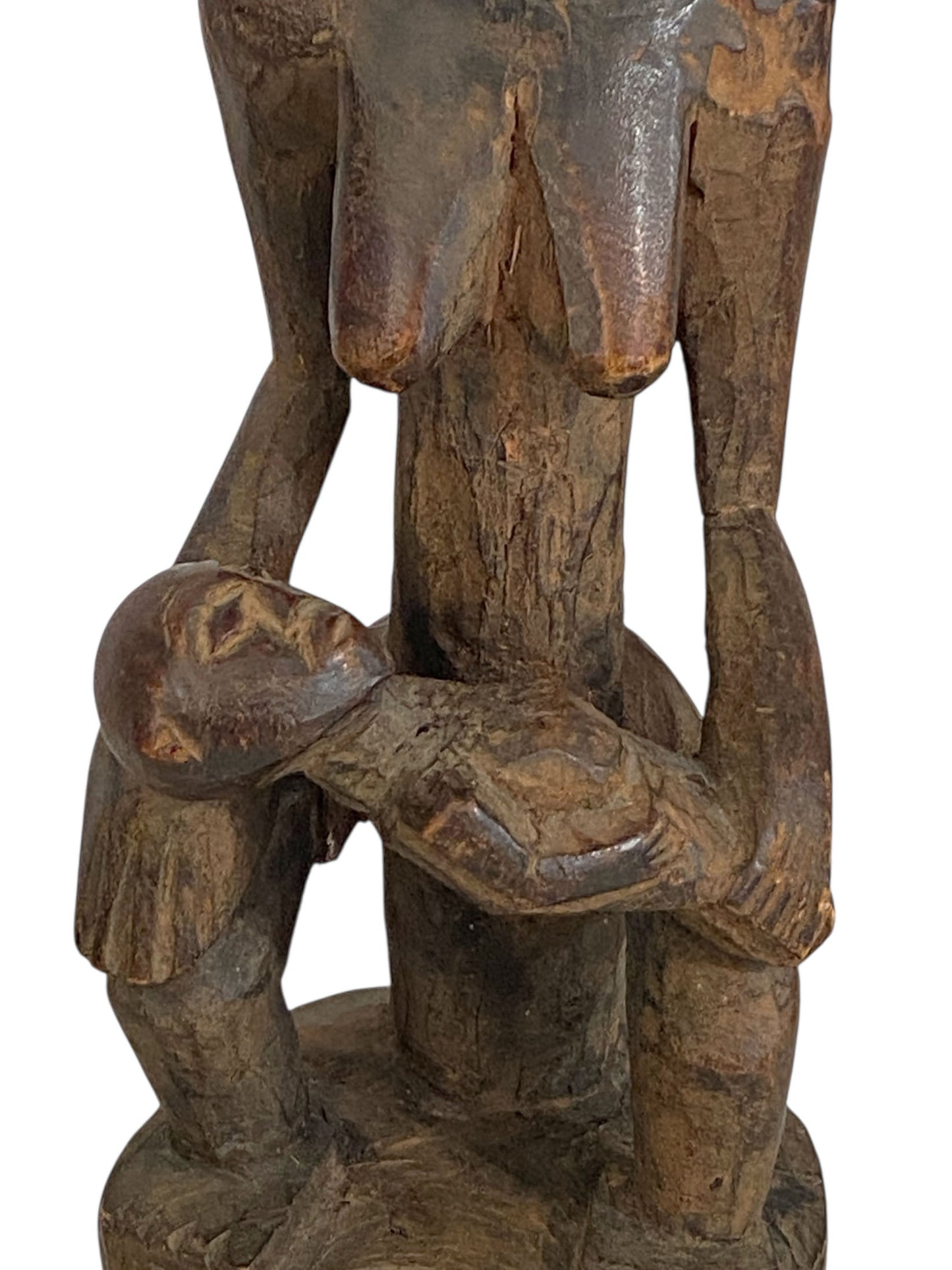 #1166 African Art Primitive  Old  Maternity Statue Bambara Bamana Mali - 14"h On Stand
