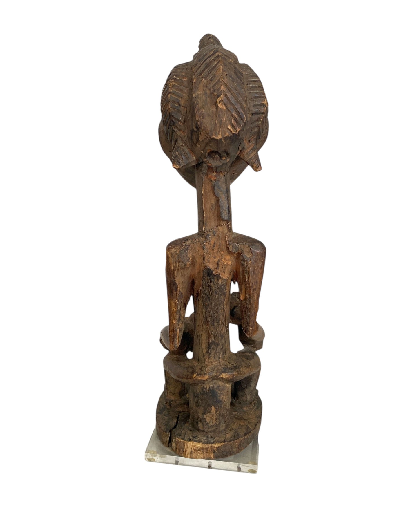 #1166 African Art Primitive  Old  Maternity Statue Bambara Bamana Mali - 14"h On Stand