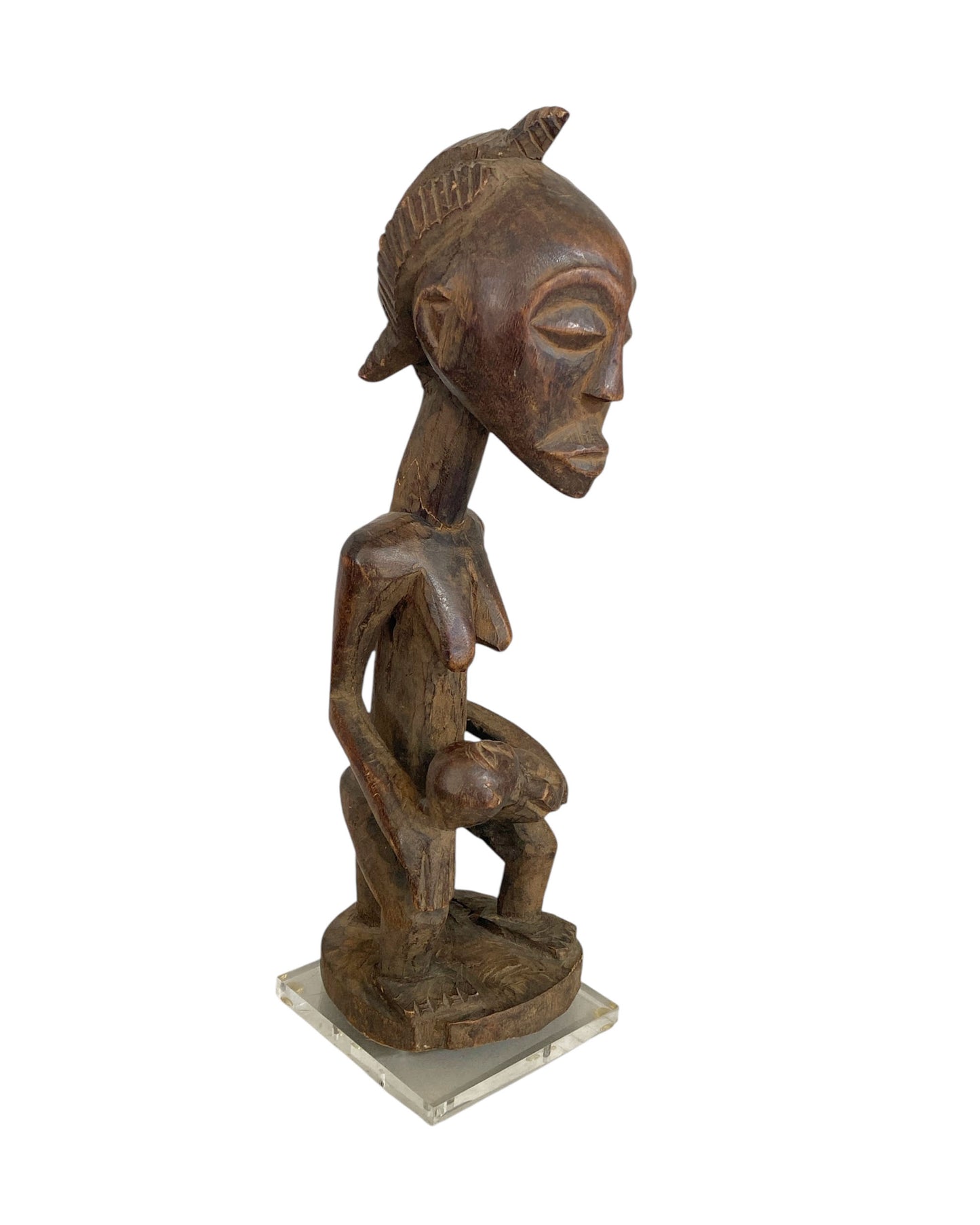 #1166 African Art Primitive  Old  Maternity Statue Bambara Bamana Mali - 14"h On Stand