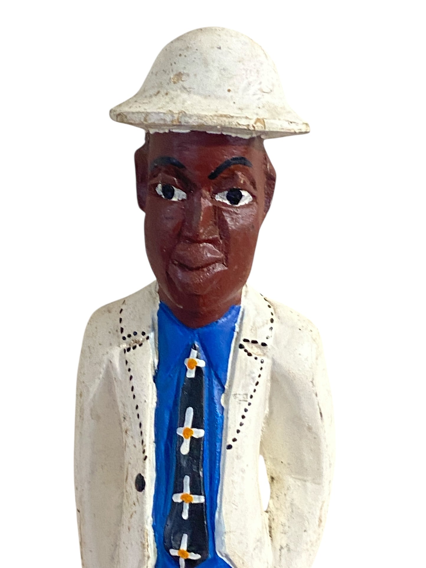 #1178 Vtg  African Painted Wood Male Colon Figure Sculpture Folk Art 12.5"