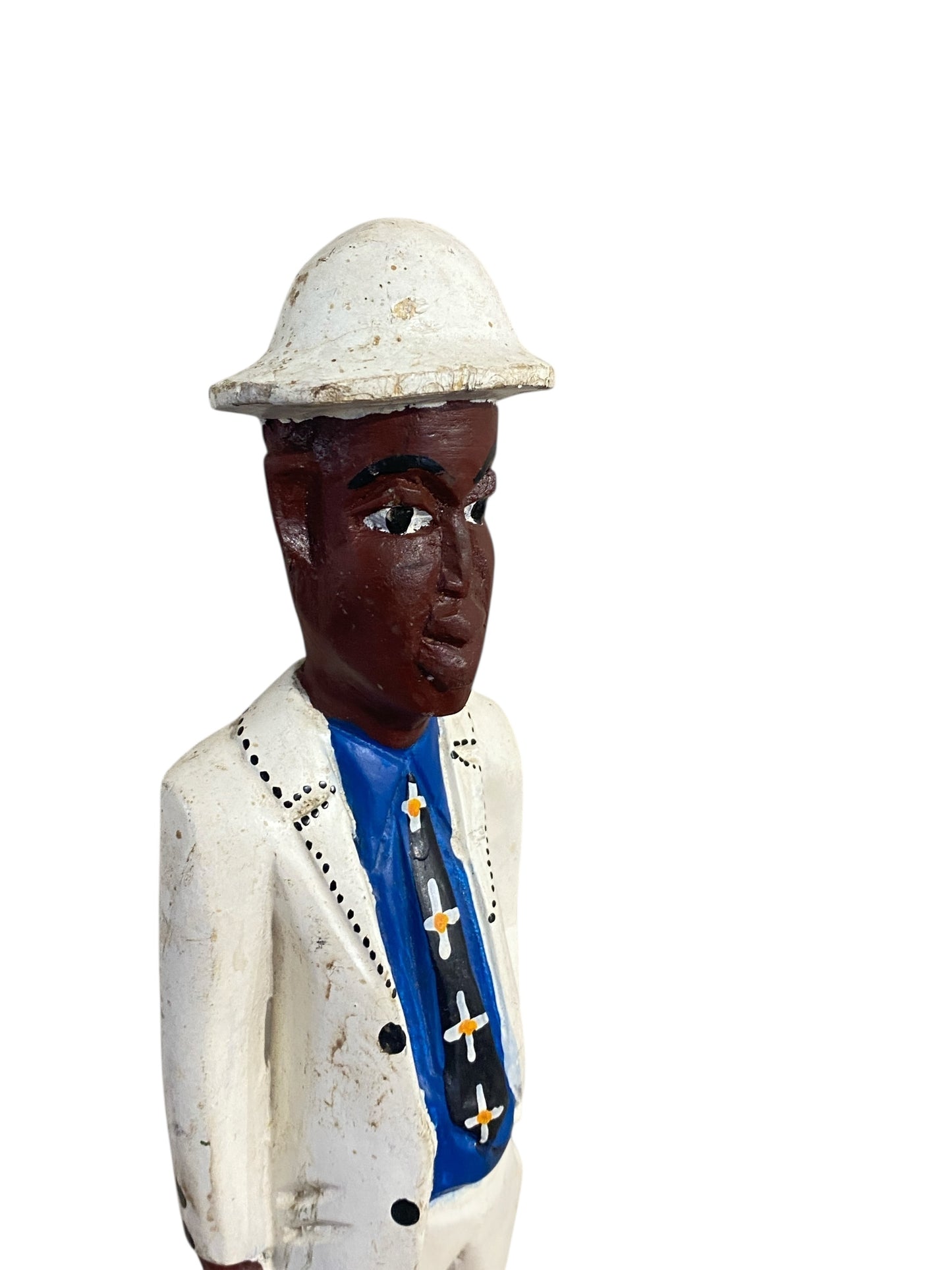 #1178 Vtg  African Painted Wood Male Colon Figure Sculpture Folk Art 12.5"