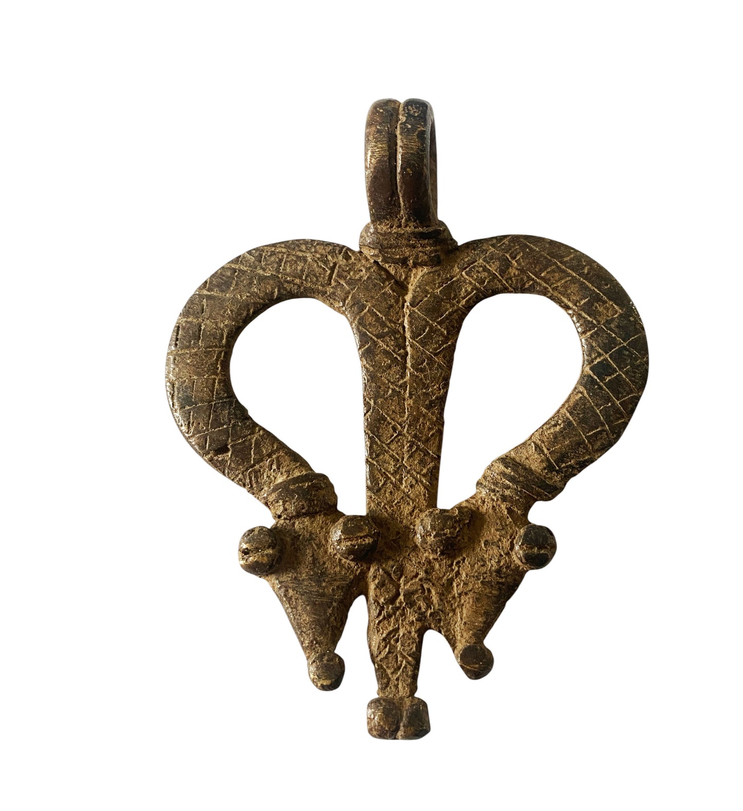 #1201  Vtg set of Two Gan Bronze Amulet Pendant/gold Weight / Ornate Serpents Burkina Faso