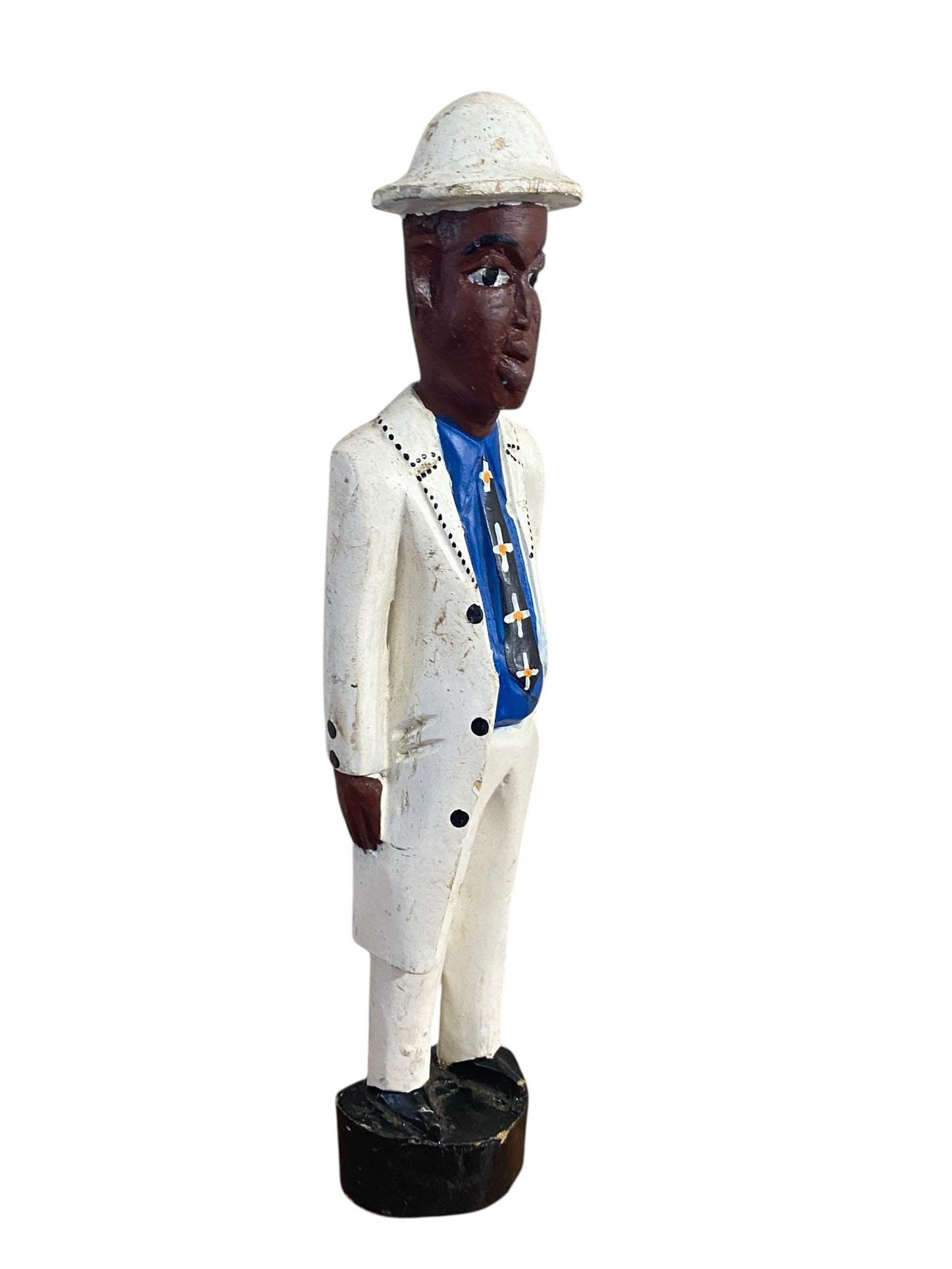 #1178 Vtg  African Painted Wood Male Colon Figure Sculpture Folk Art 12.5"