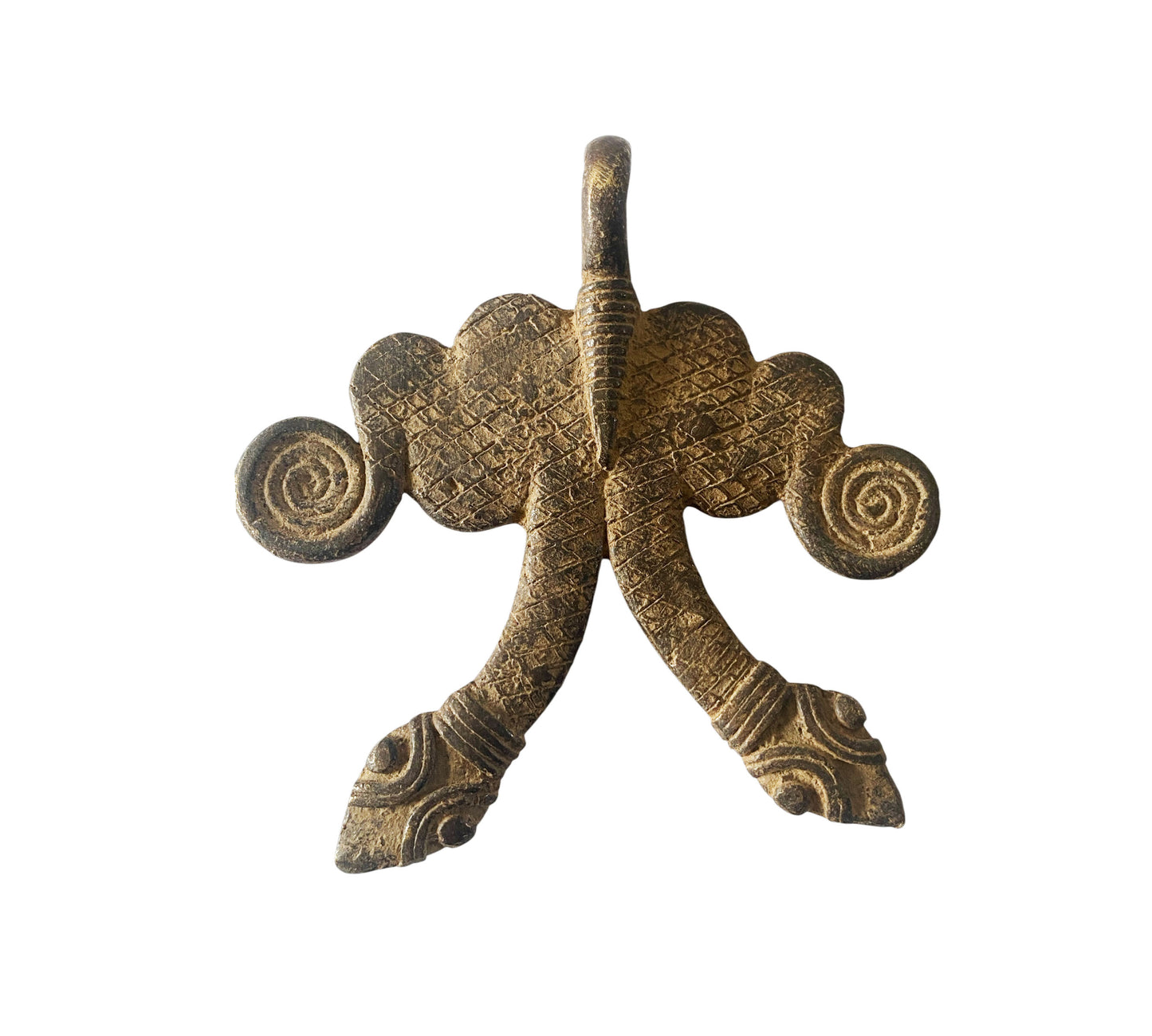 #1201  Vtg set of Two Gan Bronze Amulet Pendant/gold Weight / Ornate Serpents Burkina Faso