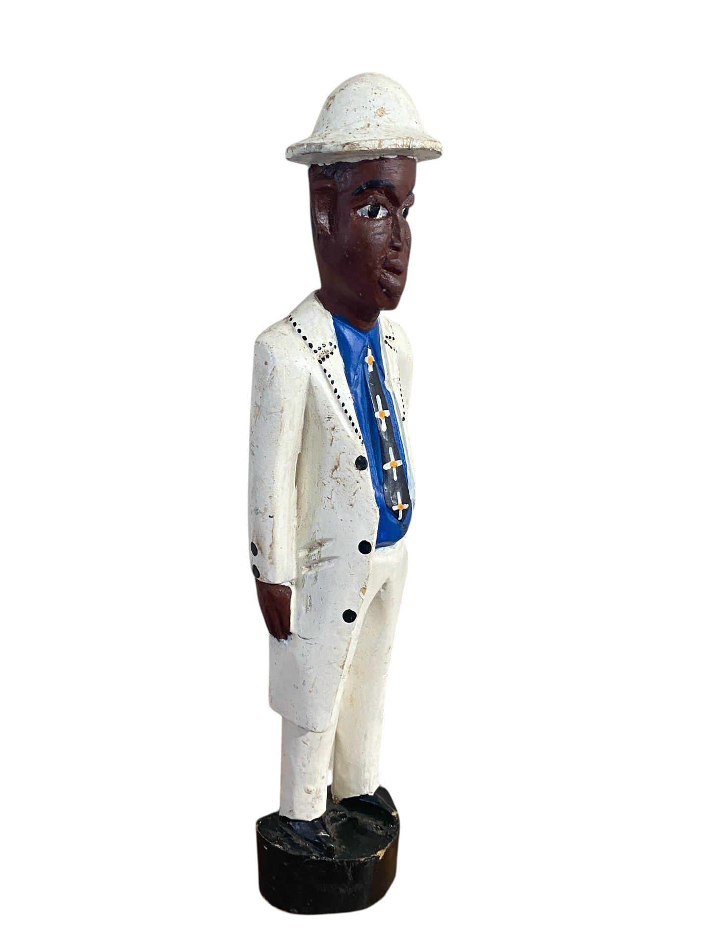 #1178 Vtg  African Painted Wood Male Colon Figure Sculpture Folk Art 12.5"