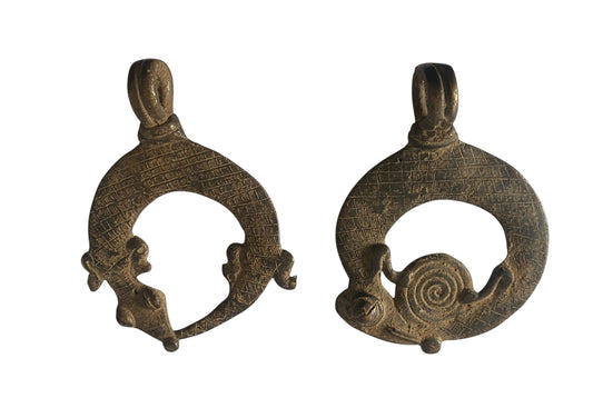 #1194 Vtg Set of Two Gan Bronze Amulet Pendant/Gold Weight /  Burkina Faso