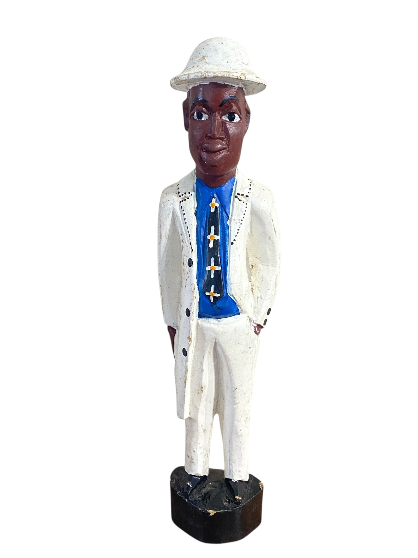 #1178 Vtg  African Painted Wood Male Colon Figure Sculpture Folk Art 12.5"