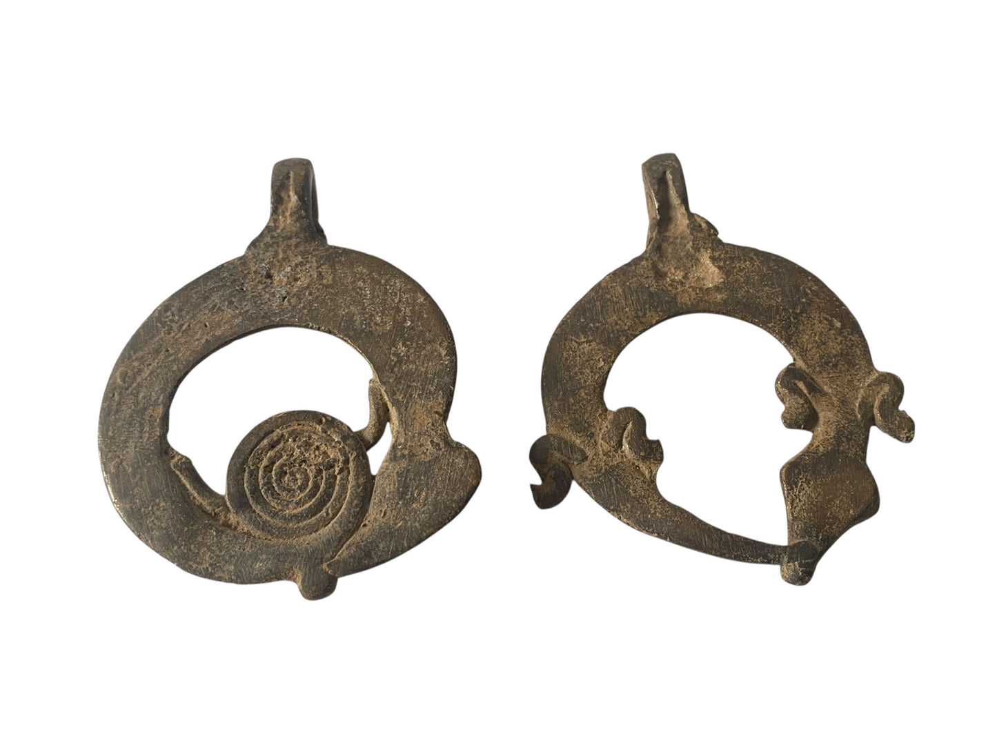 #1194 Vtg Set of Two Gan Bronze Amulet Pendant/Gold Weight /  Burkina Faso