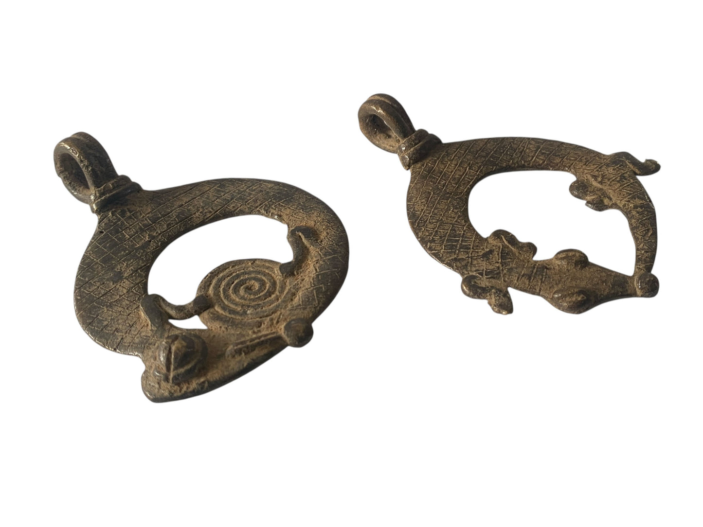 #1194 Vtg Set of Two Gan Bronze Amulet Pendant/Gold Weight /  Burkina Faso