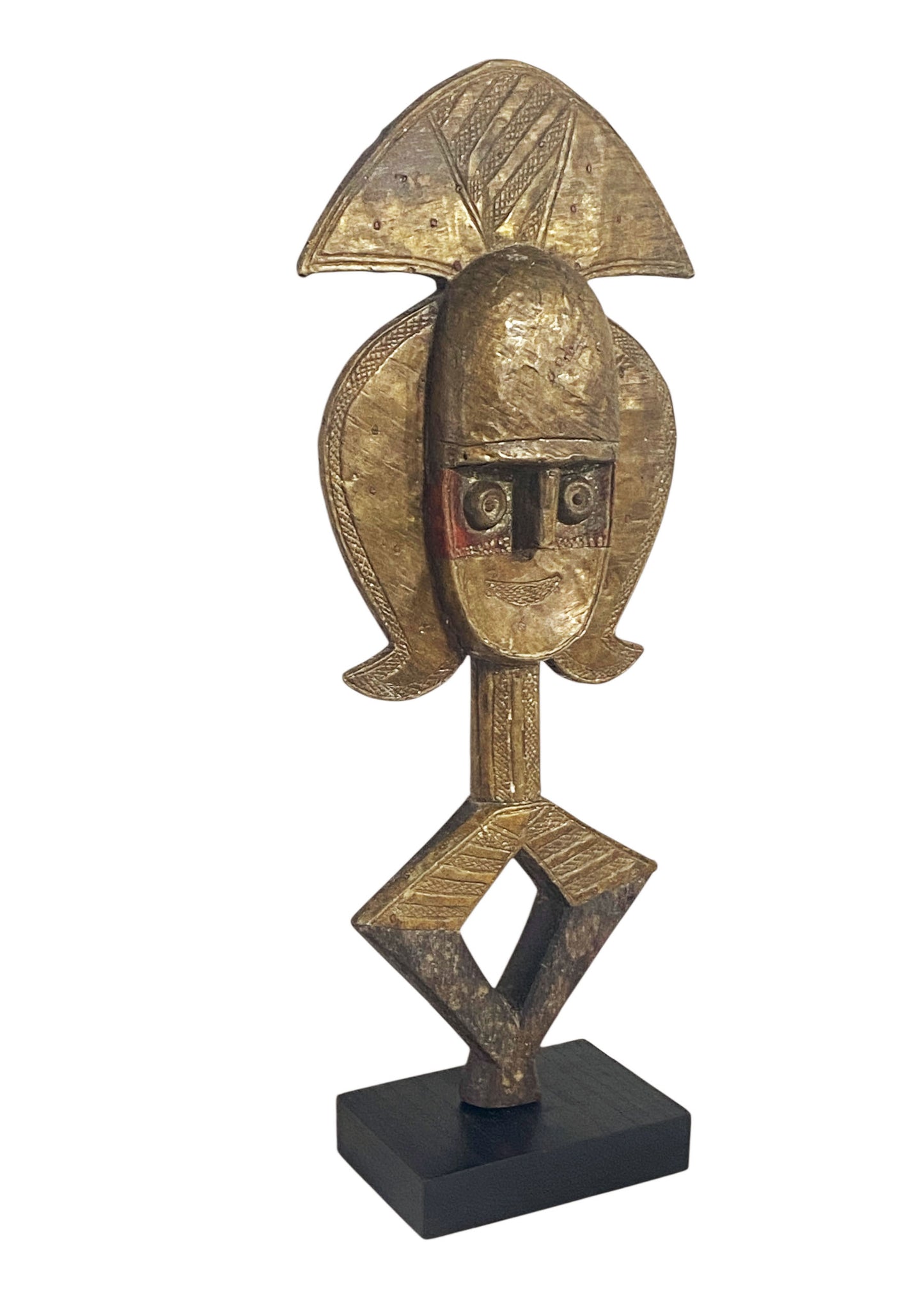 #1170 VTG Bakota Brass and wood  Sculpture w/Stand 24" H