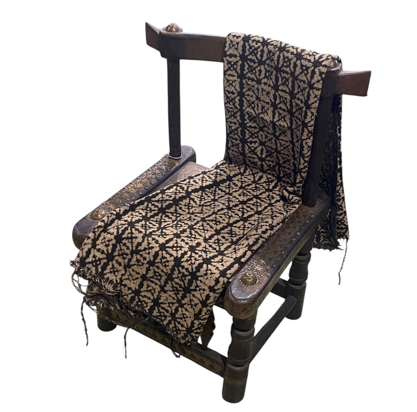 # 528  Vintage African Black and Beige  Mud Cloth Textile Mali  56"