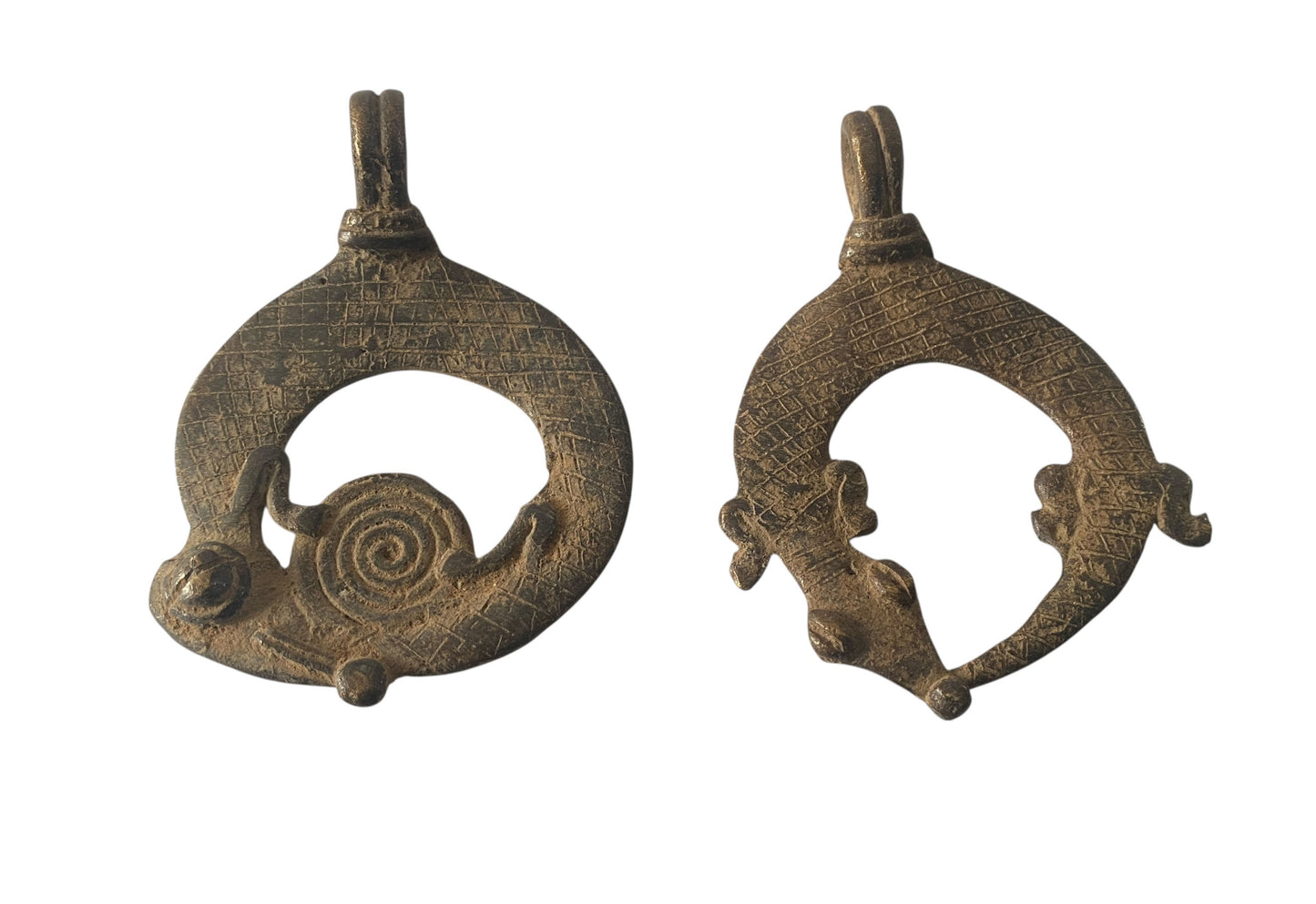 #1194 Vtg Set of Two Gan Bronze Amulet Pendant/Gold Weight /  Burkina Faso