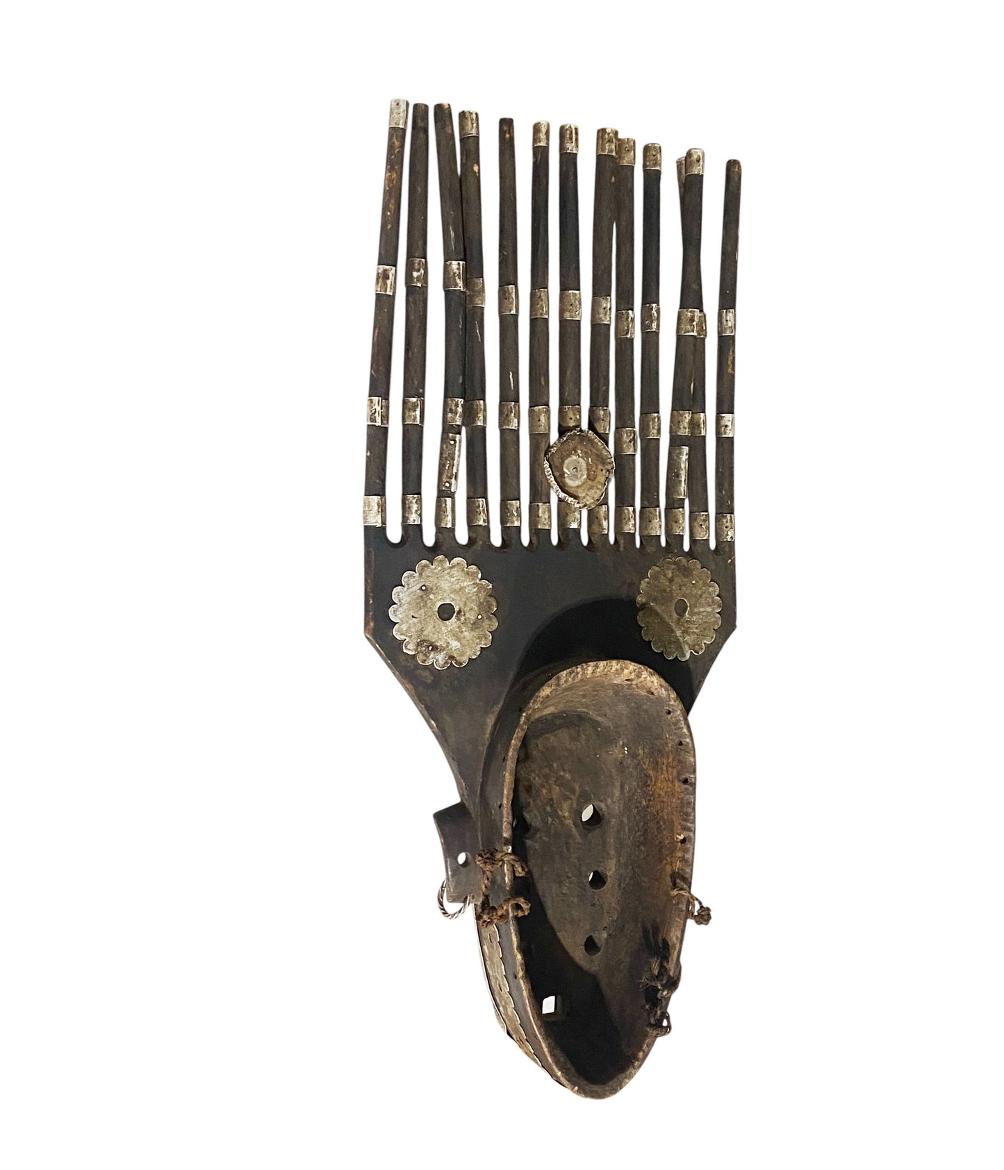 #1172 Vintage  African Bamana Ntomo Marka Mask W/ Aluminum 29" H