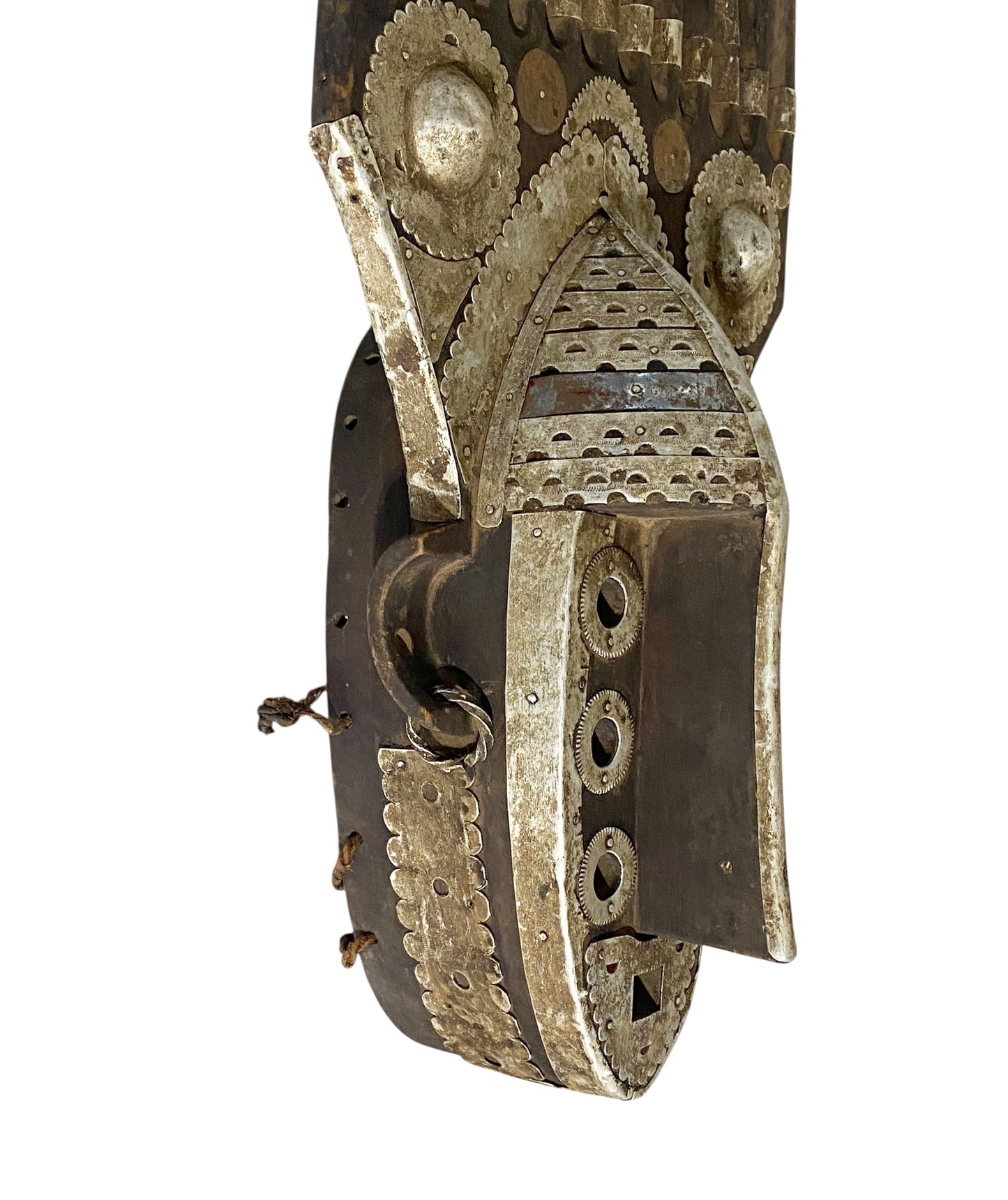 #1172 Vintage  African Bamana Ntomo Marka Mask W/ Aluminum 29" H