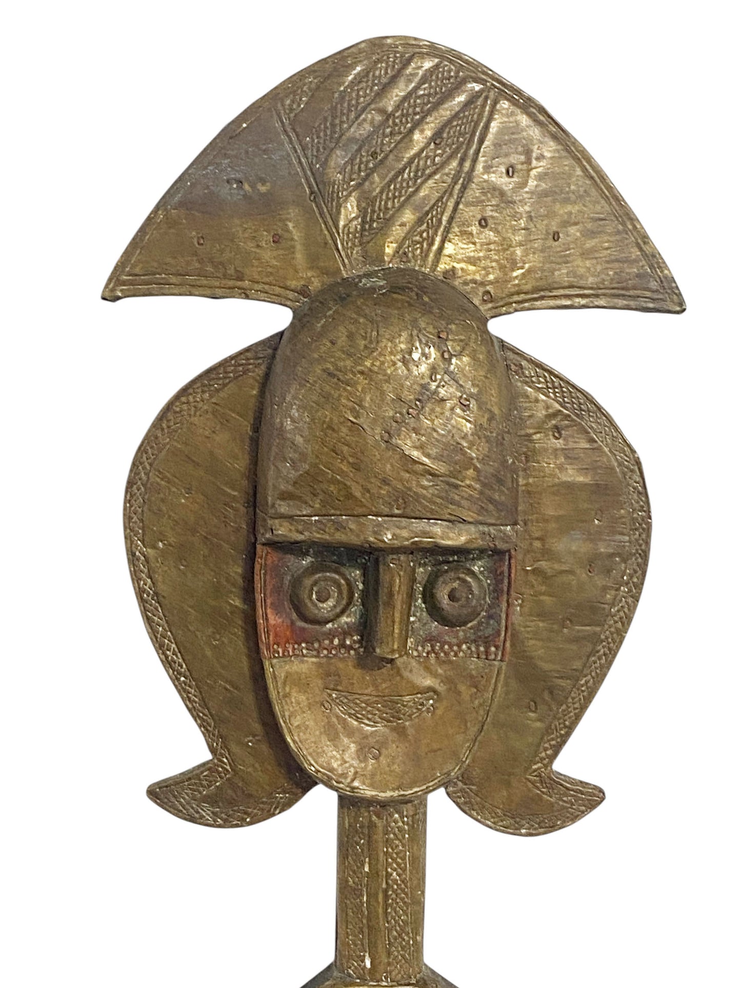 #1170 VTG Bakota Brass and wood  Sculpture w/Stand 24" H