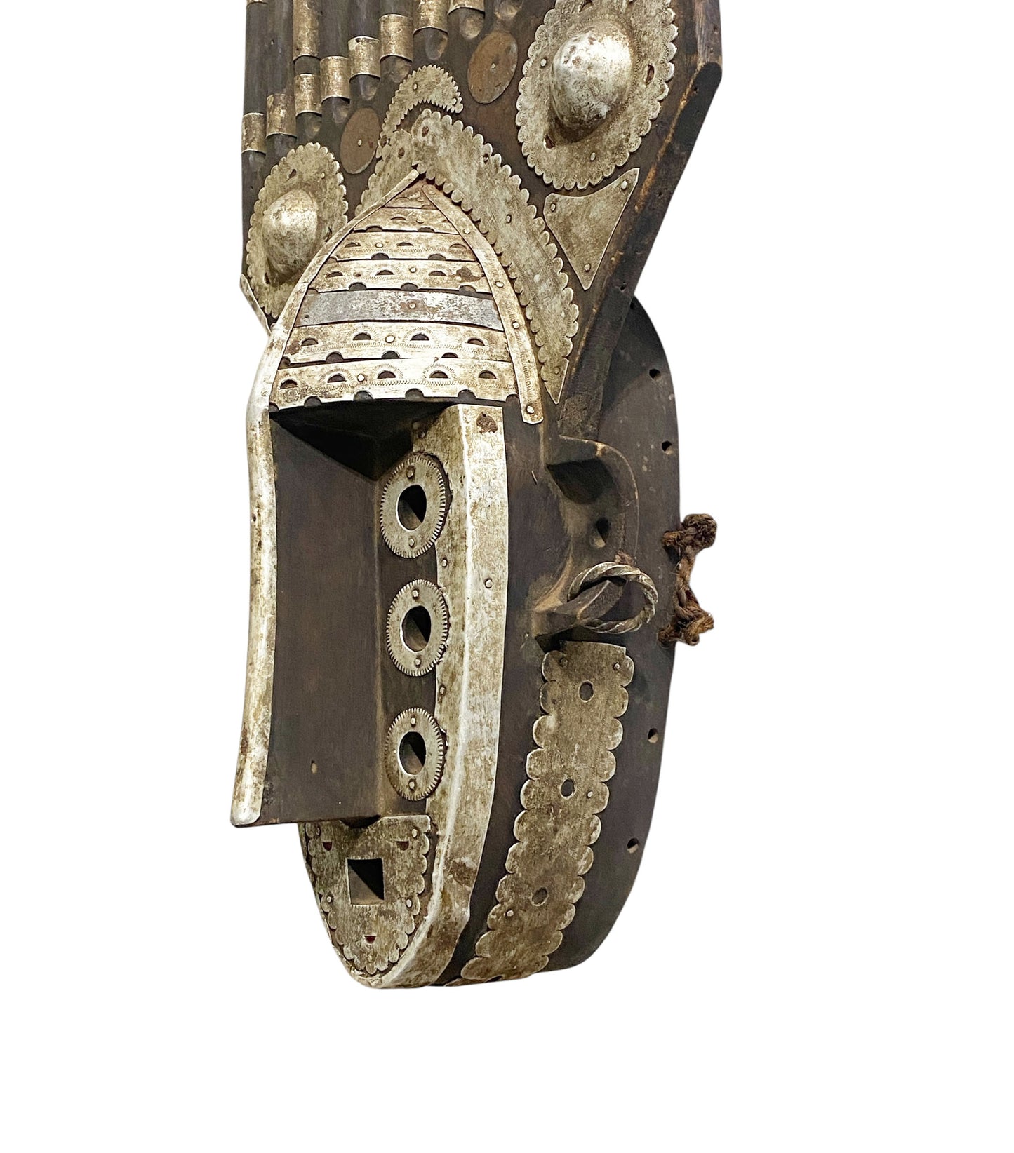 #1172 Vintage  African Bamana Ntomo Marka Mask W/ Aluminum 29" H