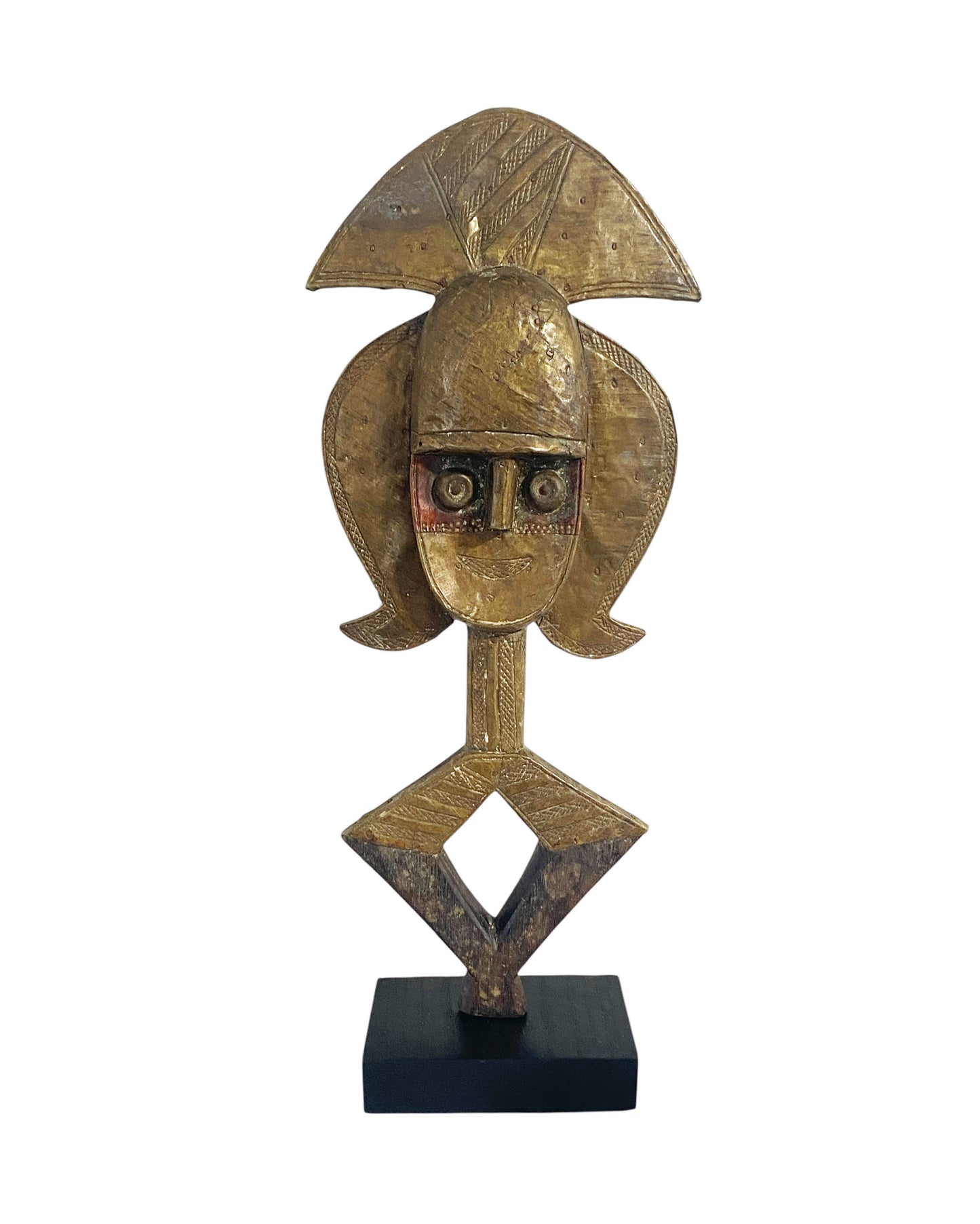 #1170 VTG Bakota Brass and wood  Sculpture w/Stand 24" H