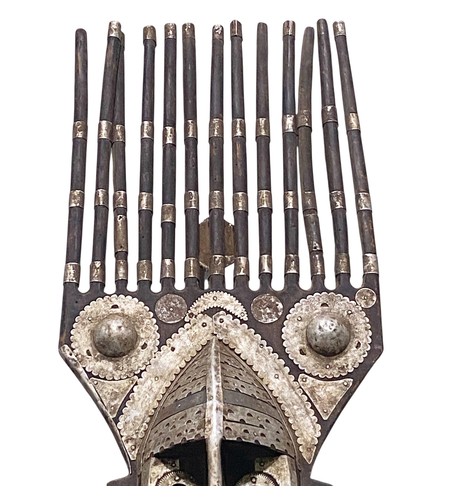 #1172 Vintage  African Bamana Ntomo Marka Mask W/ Aluminum 29" H