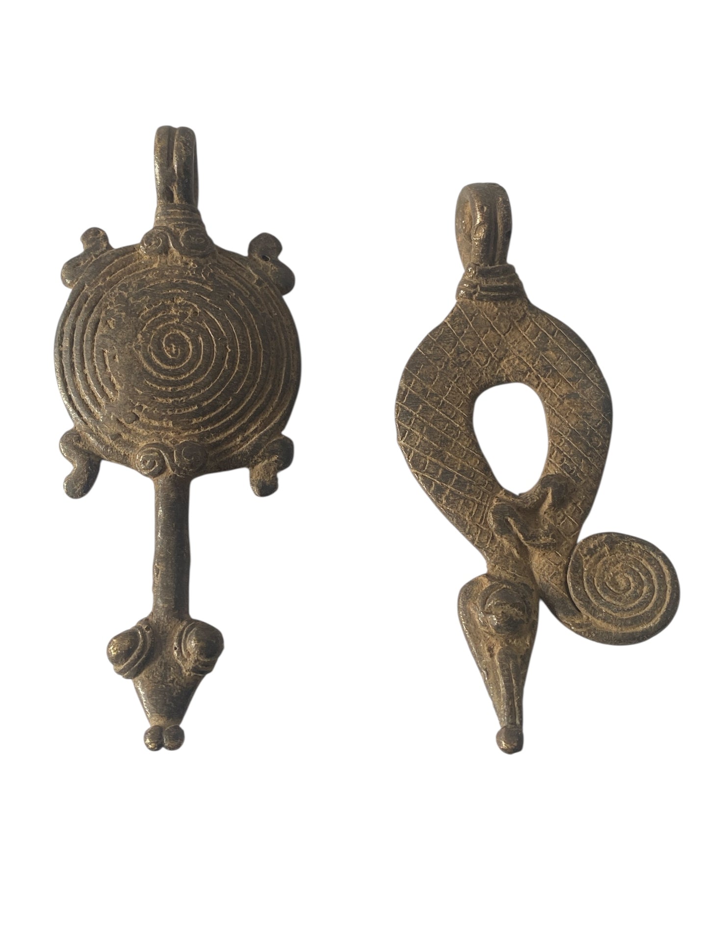 #1202  Vtg set of Two Gan Bronze Amulet Pendant/gold Weight / Ornate Serpents Burkina Faso (Copy)