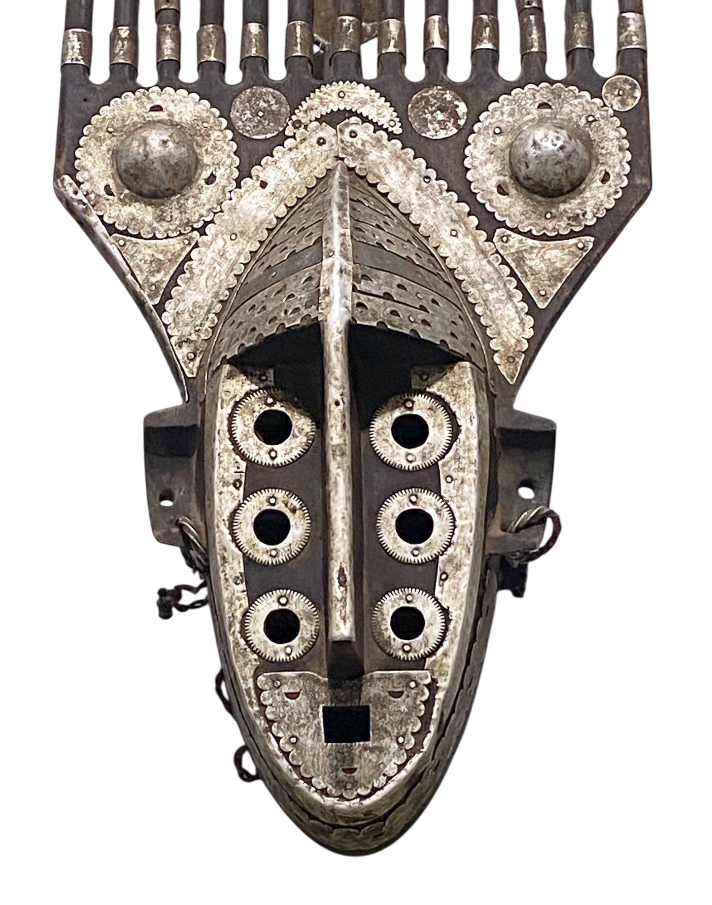 #1172 Vintage  African Bamana Ntomo Marka Mask W/ Aluminum 29" H