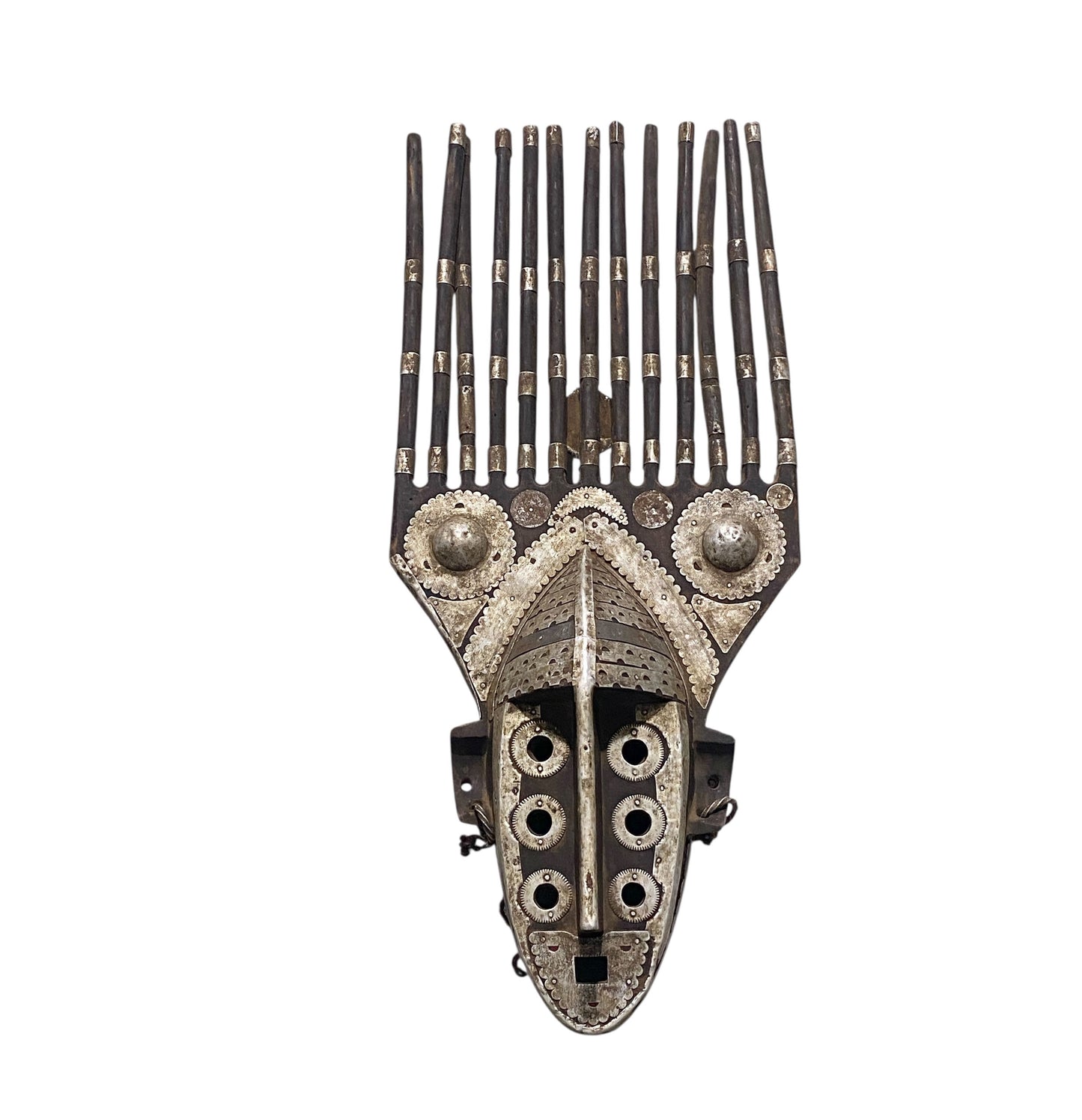 #1172 Vintage  African Bamana Ntomo Marka Mask W/ Aluminum 29" H