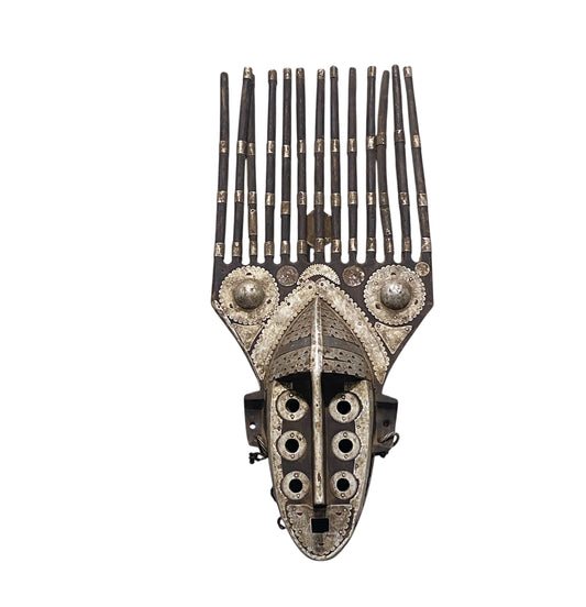 #1172 Vintage  African Bamana Ntomo Marka Mask W/ Aluminum 29" H