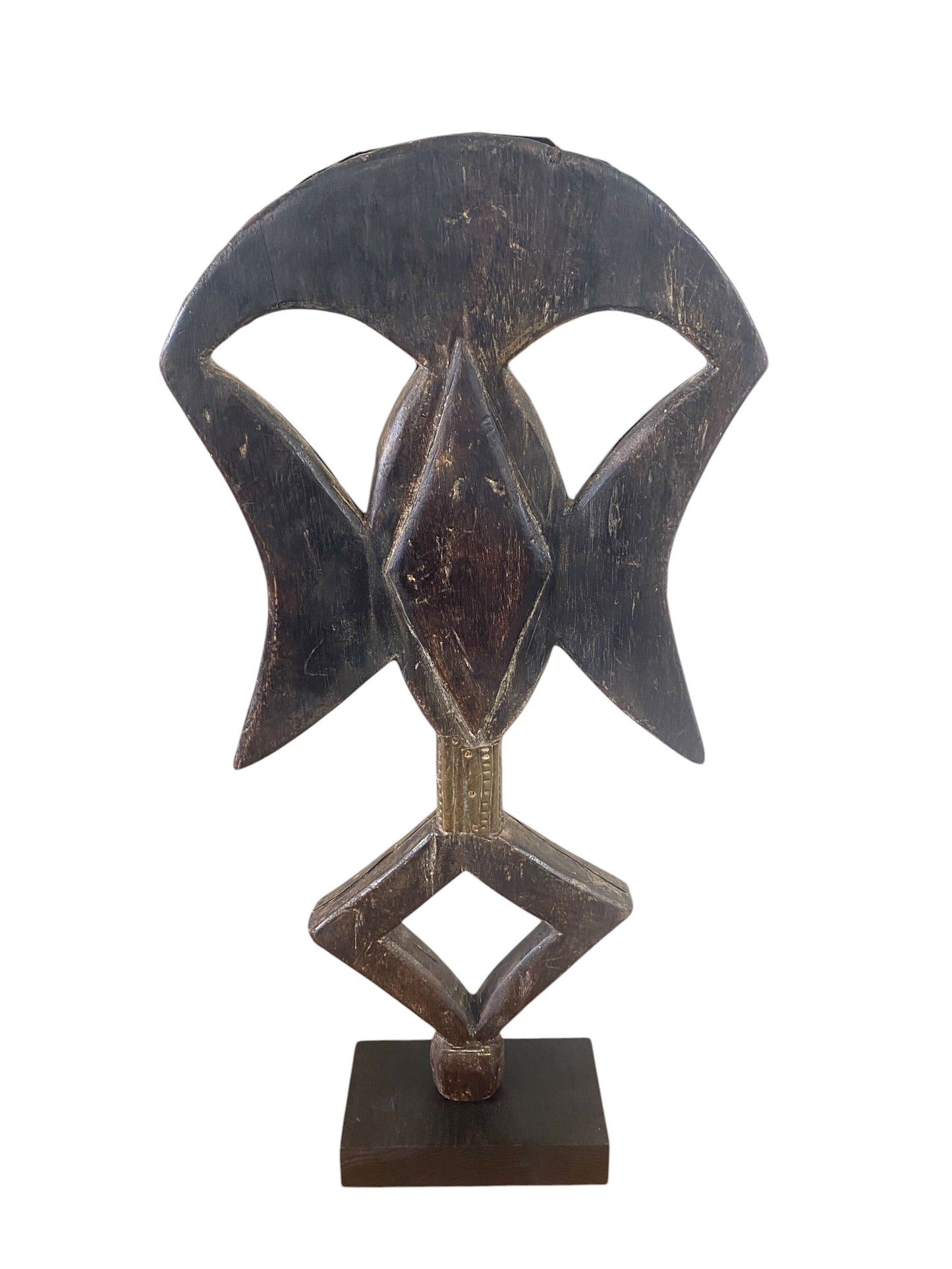 #1173 VTG Bakota Brass and wood  Sculpture w/Stand 24.5" H