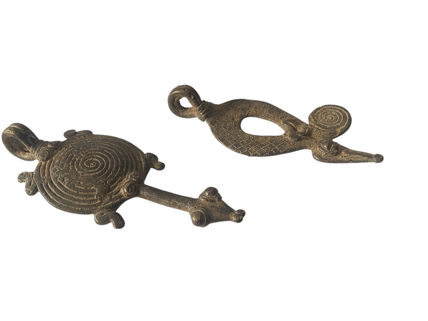 #1202  Vtg set of Two Gan Bronze Amulet Pendant/gold Weight / Ornate Serpents Burkina Faso (Copy)