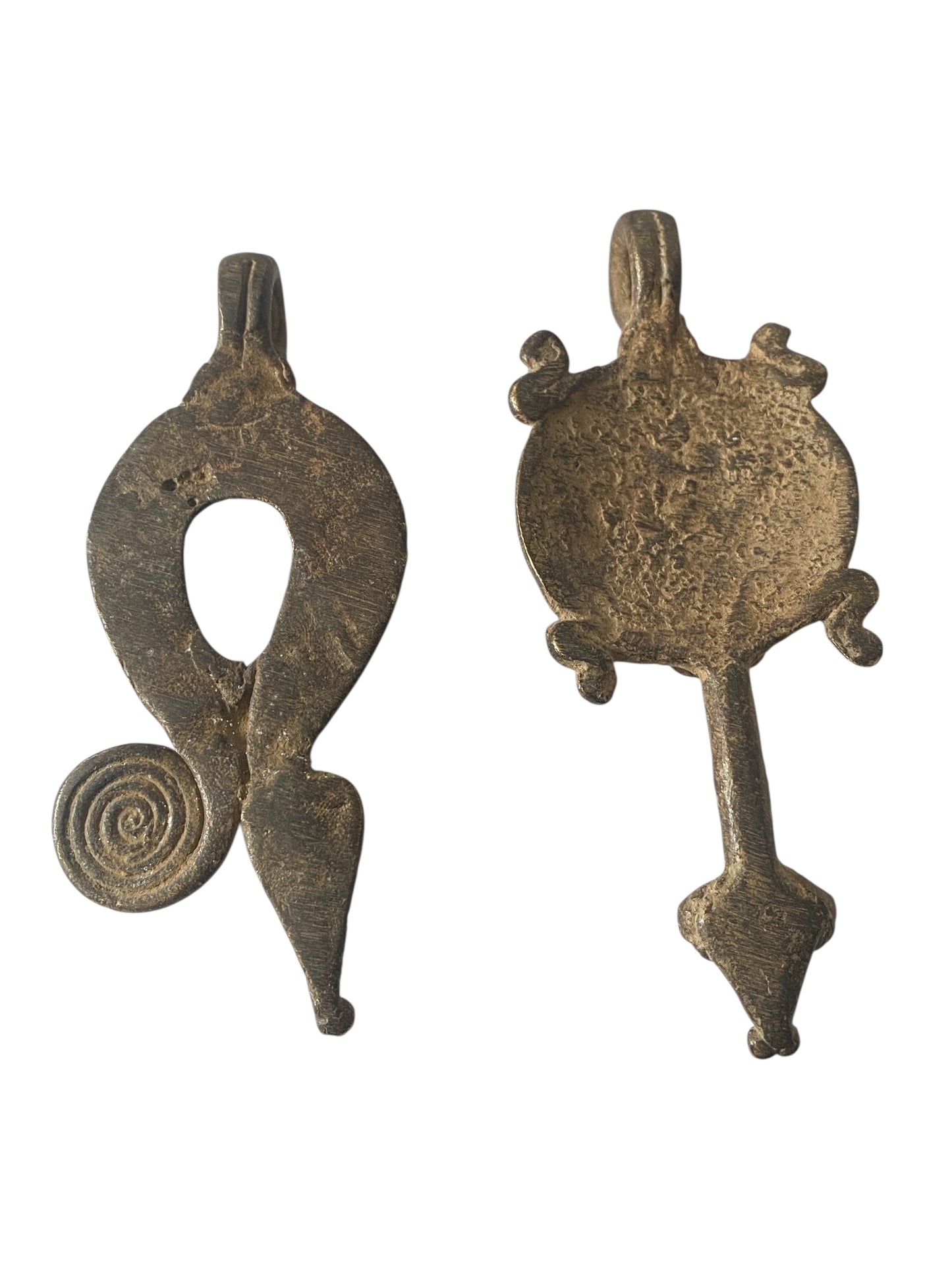 #1202  Vtg set of Two Gan Bronze Amulet Pendant/gold Weight / Ornate Serpents Burkina Faso (Copy)