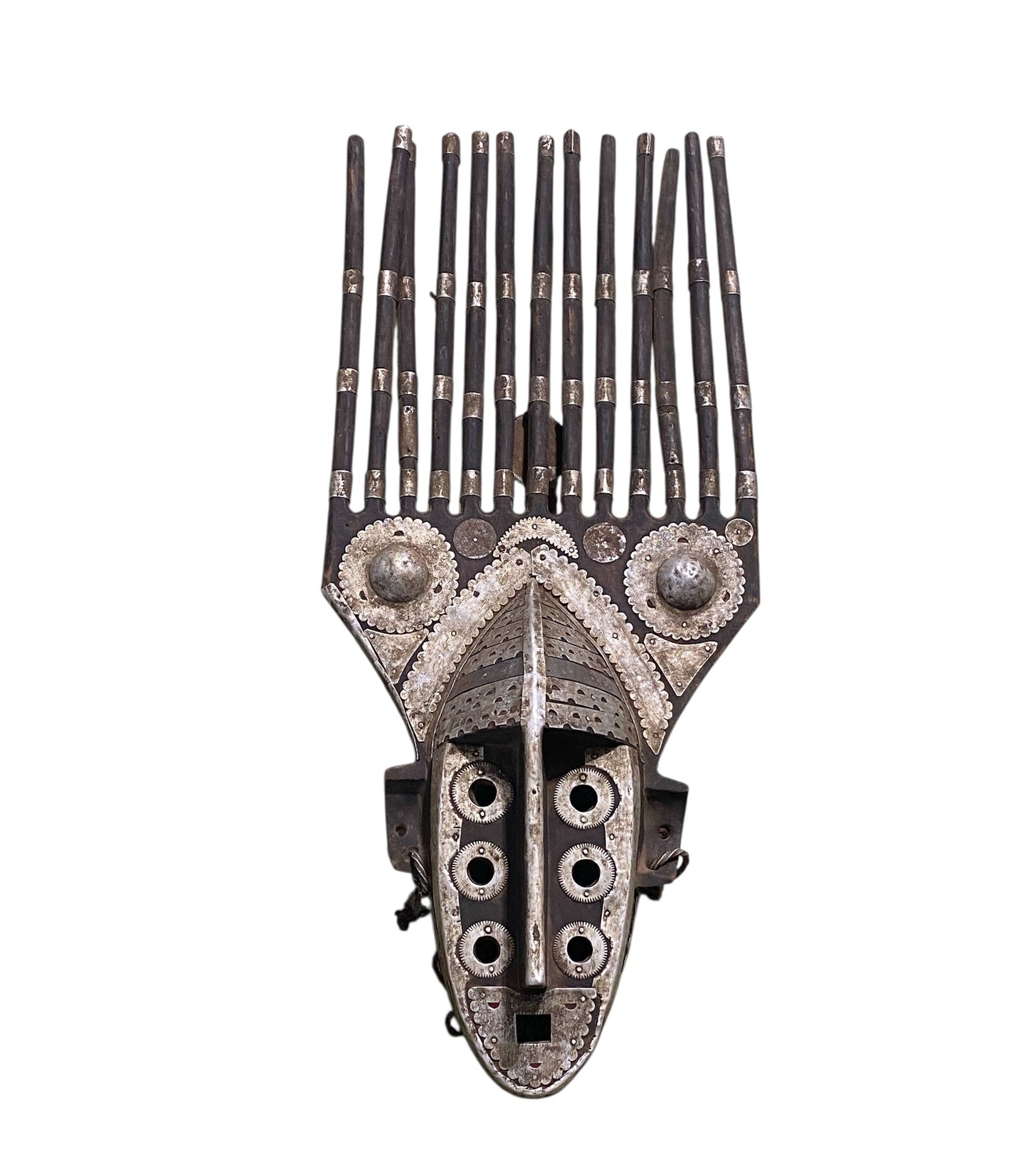 #1172 Vintage  African Bamana Ntomo Marka Mask W/ Aluminum 29" H