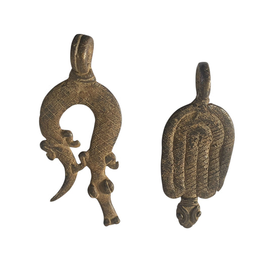#1193 Vtg Set of Two Gan Bronze Amulet Pendant/Gold Weight /  Burkina Faso