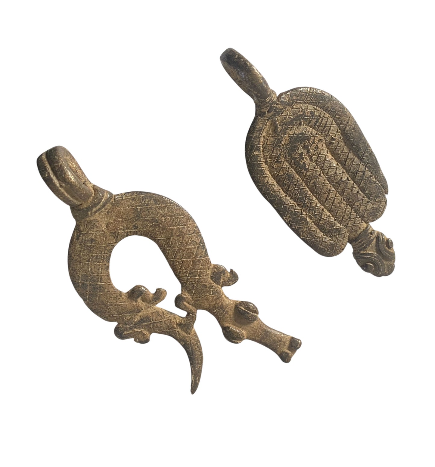 #1193 Vtg Set of Two Gan Bronze Amulet Pendant/Gold Weight /  Burkina Faso