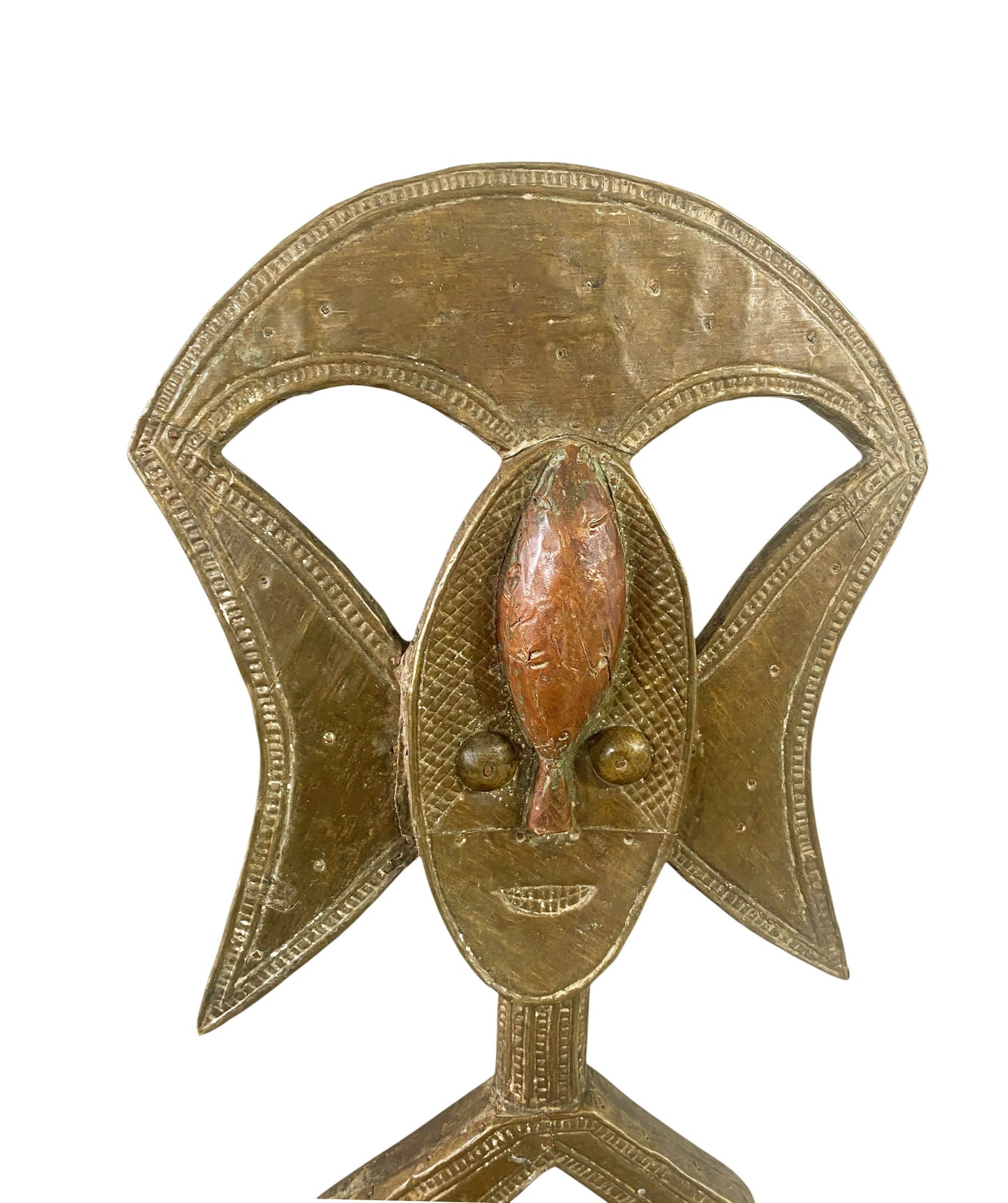 #1173 VTG Bakota Brass and wood  Sculpture w/Stand 24.5" H