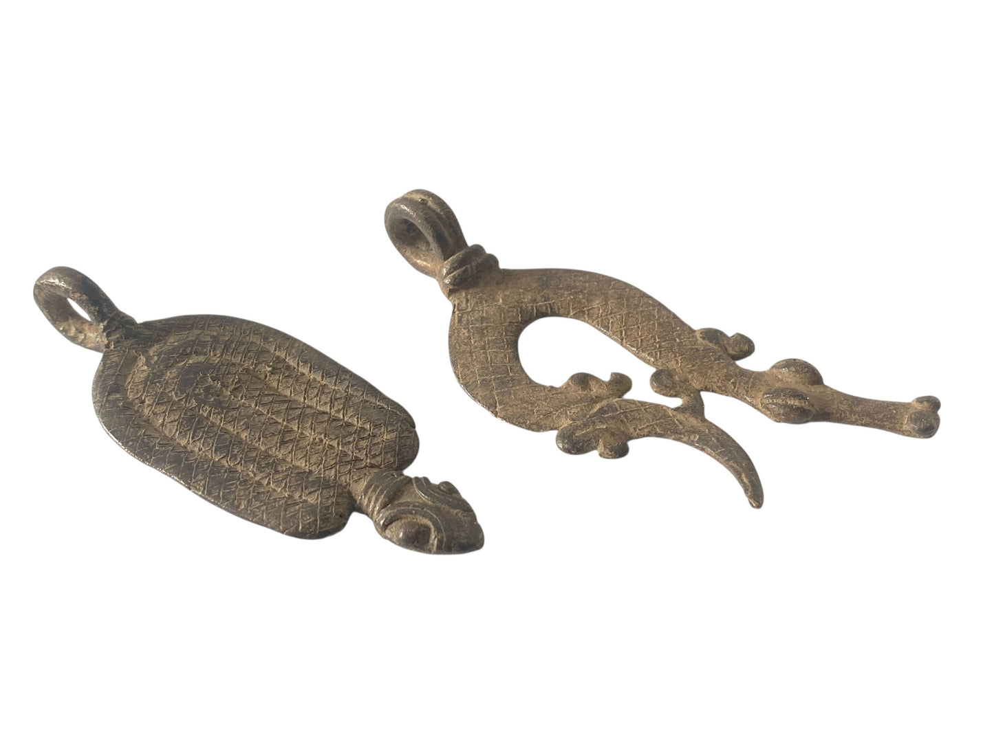 #1193 Vtg Set of Two Gan Bronze Amulet Pendant/Gold Weight /  Burkina Faso