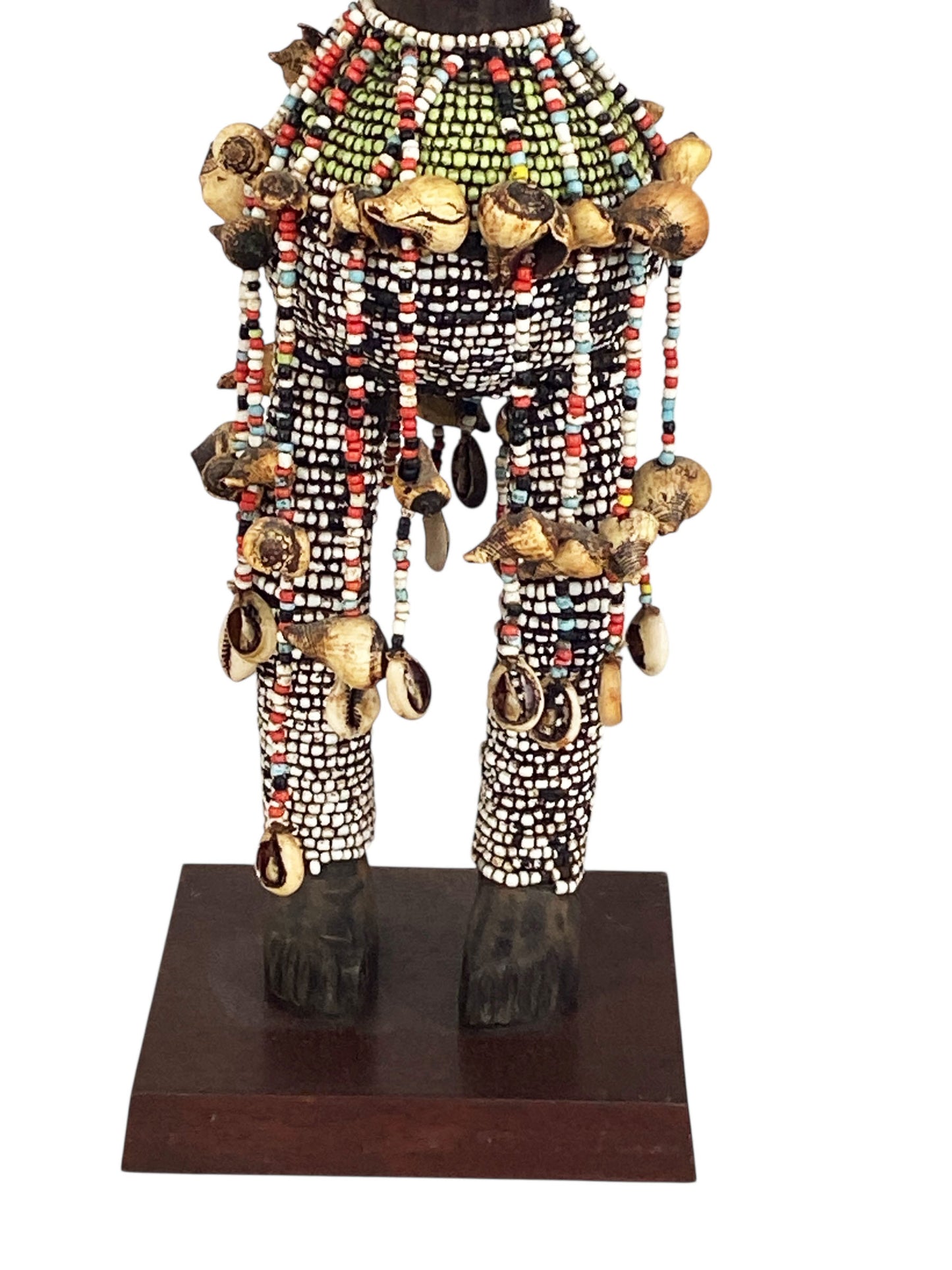 #1162LG Vintage African Carved Wood w/ Trade Beads Shells  Namji Fertility Doll 29" H