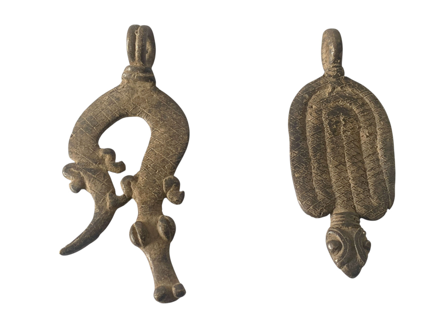 #1193 Vtg Set of Two Gan Bronze Amulet Pendant/Gold Weight /  Burkina Faso