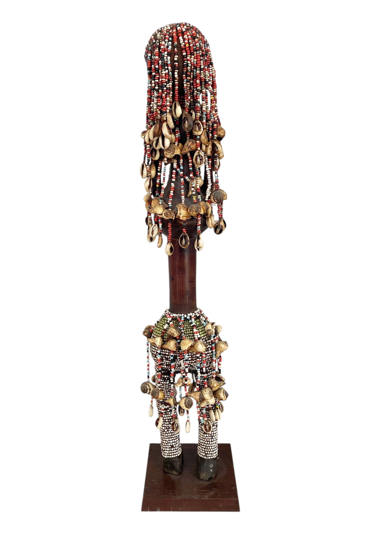 #1162LG Vintage African Carved Wood w/ Trade Beads Shells  Namji Fertility Doll 29" H